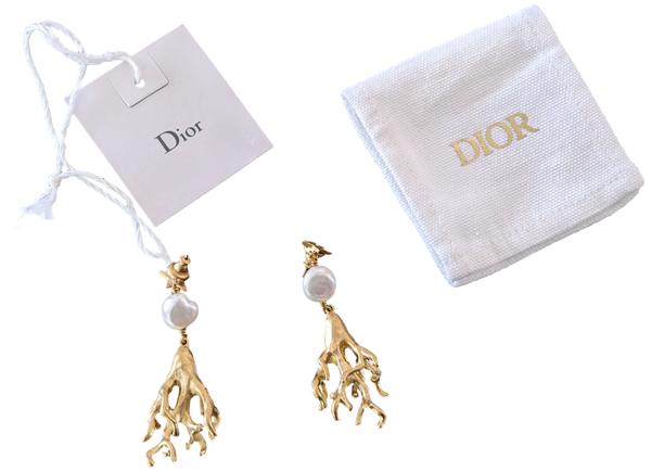 CHRISTIAN DIOR Pearl & Coral Piercing Earrings