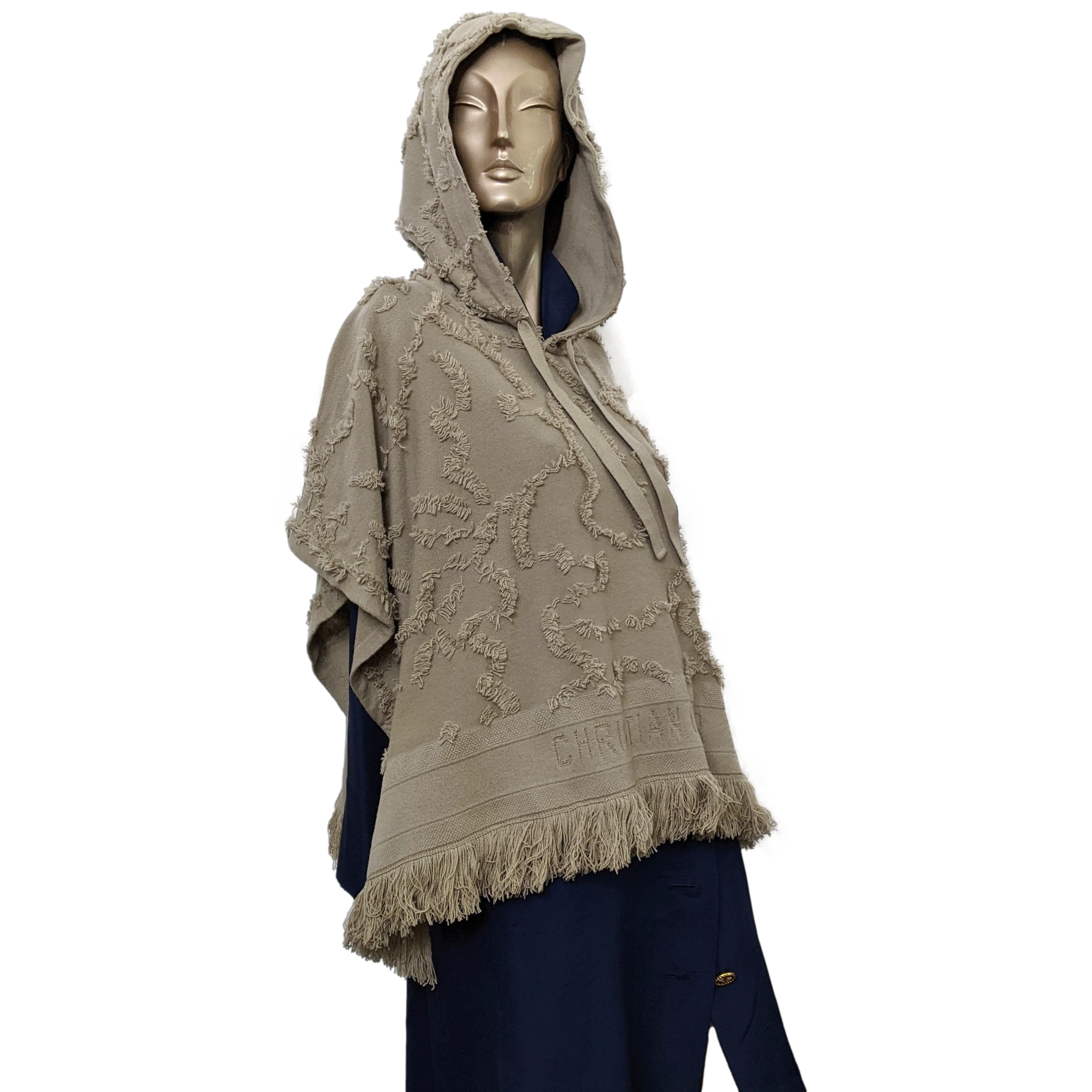 CHRISTIAN DIOR PONCHO 99% Fringed Cashmere SzS