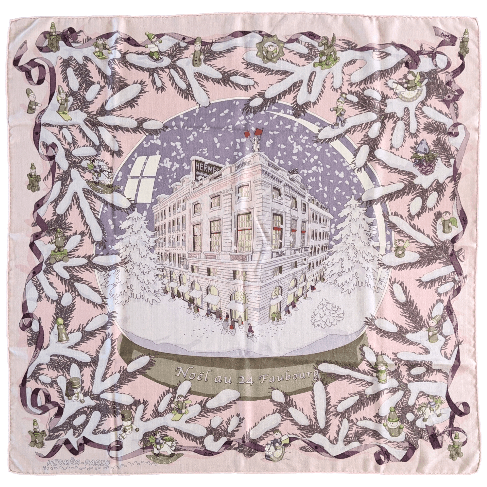 HERMES Noel au Faubourg 24 Pink Cashmere Scarf 90 – Collector Piece by Dimitri Rybaltchenko A20260218