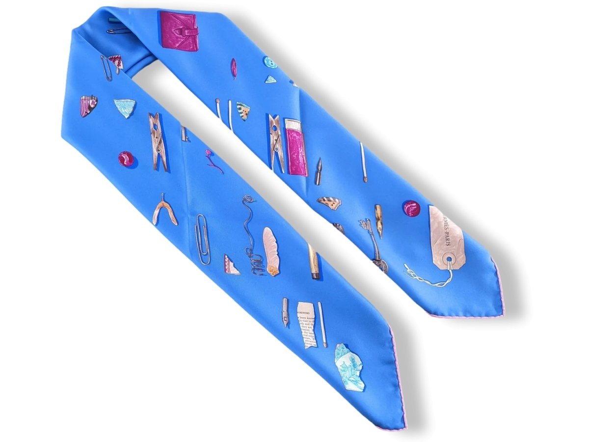 Hermes 2007 Rose/Bleu "In the Pocket" by Leigh P. Cooke Twill Scarf 90 x 90 cm, Mint!