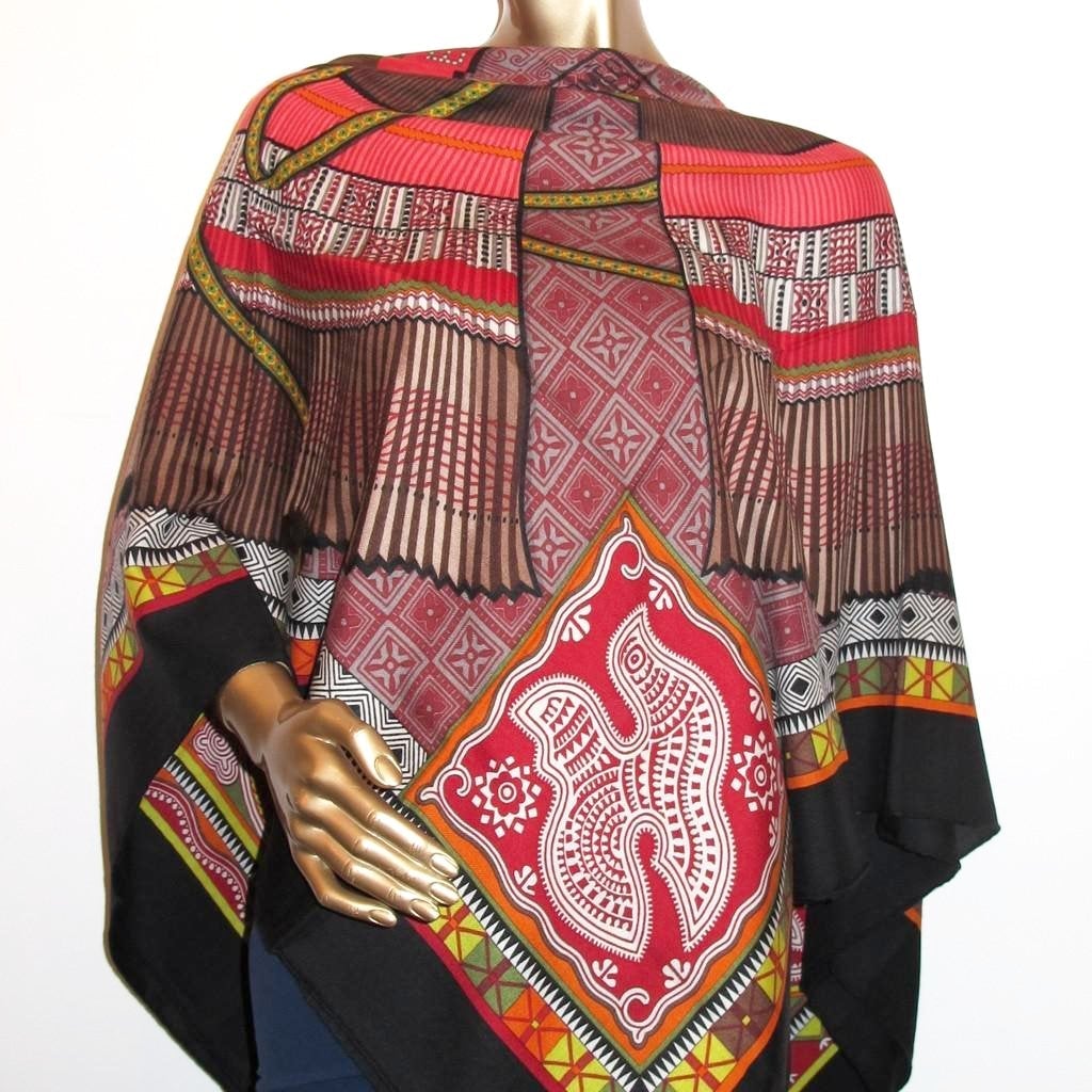 Hermes 2010 cw03 Noir/Marron Cent Plis des Miao Cashmere Shawl 140, New! - poupishop
