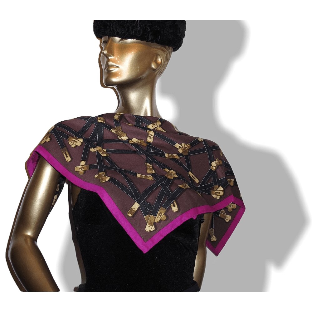 Hermes 2010 Fuchsia Chocolate Tres Kelly by Benoit Pierre Emery Vintage Silk 70, NWT! - poupishop