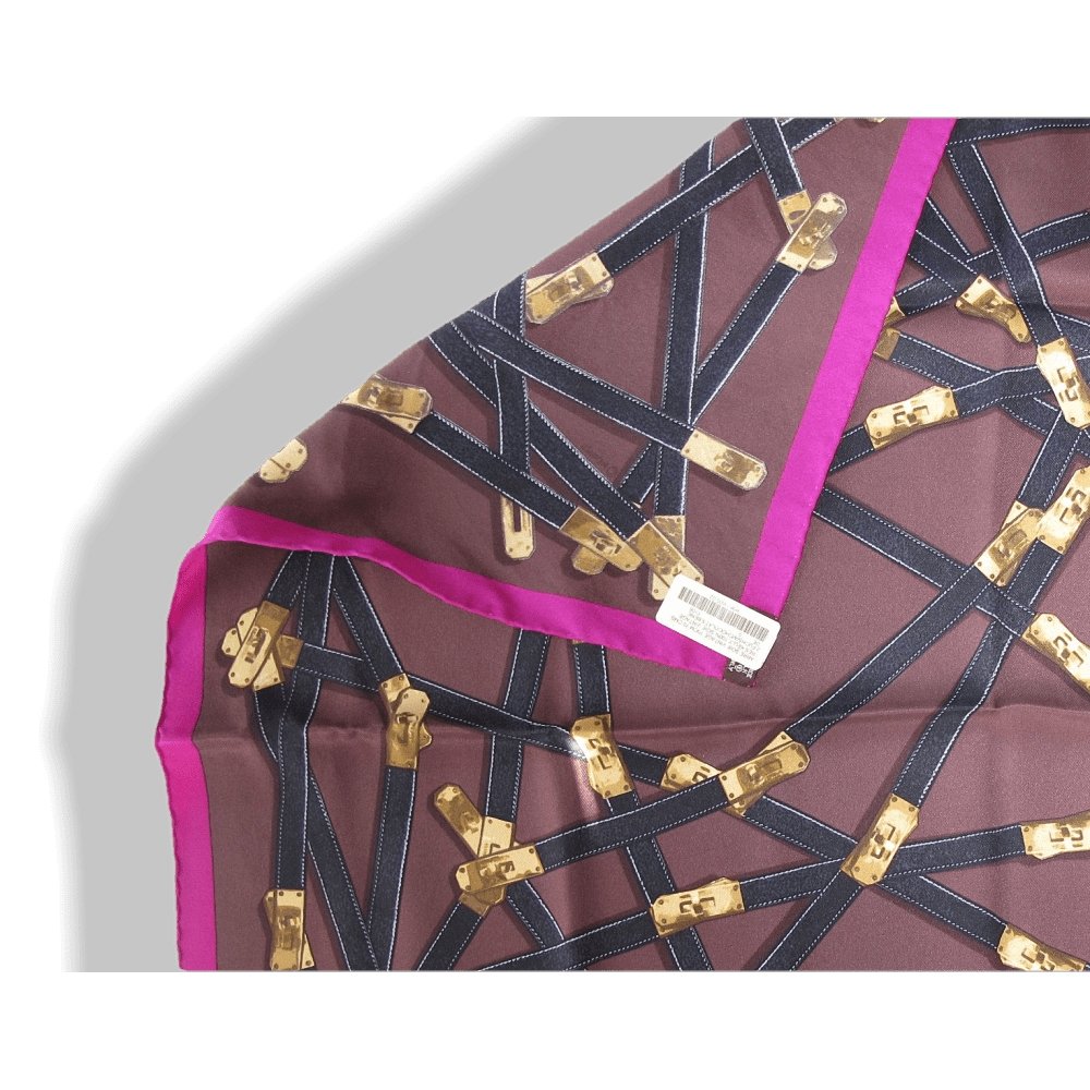 Hermes 2010 Fuchsia Chocolate Tres Kelly by Benoit Pierre Emery Vintage Silk 70, NWT! - poupishop