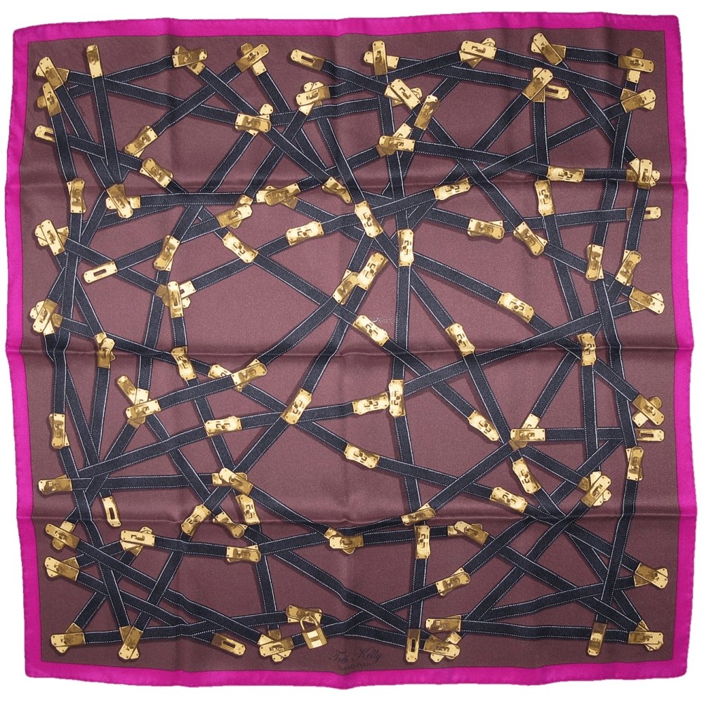Hermes 2010 Fuchsia Chocolate Tres Kelly by Benoit Pierre Emery Vintage Silk 70, NWT! - poupishop