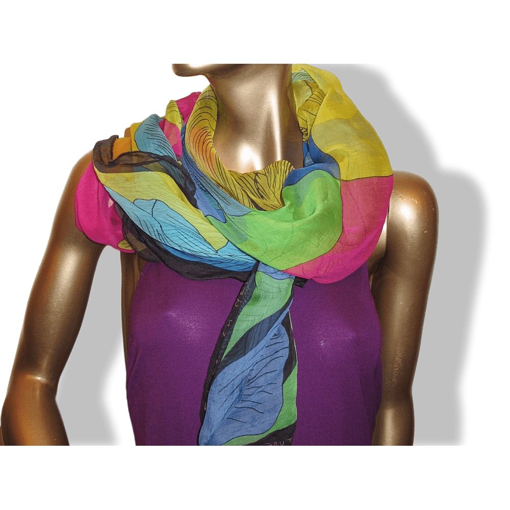 Hermes 2017 Black Multi Etude pour un Iris Arc-en-Ciel by Benoit Pierre Emery Silk Chiffon Mousseline Shawl 140, Mint! - poupishop