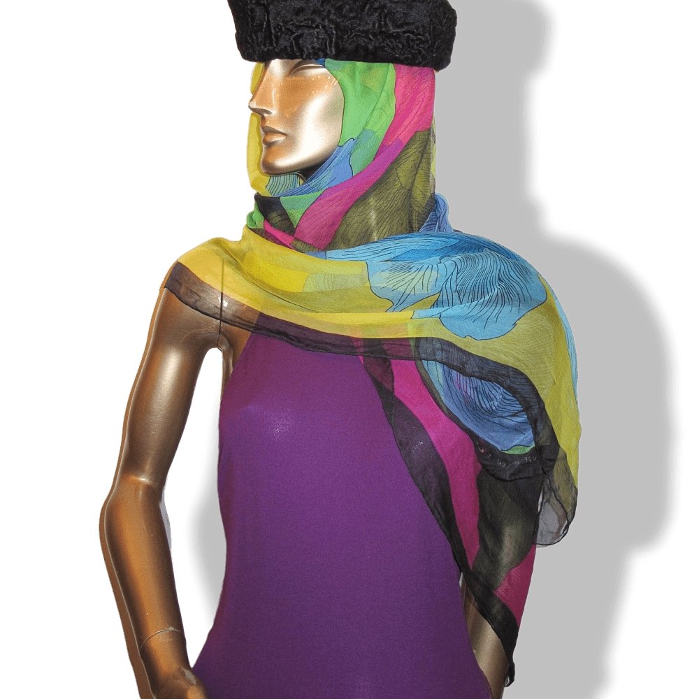 Hermes 2017 Black Multi Etude pour un Iris Arc-en-Ciel by Benoit Pierre Emery Silk Chiffon Mousseline Shawl 140, Mint! - poupishop