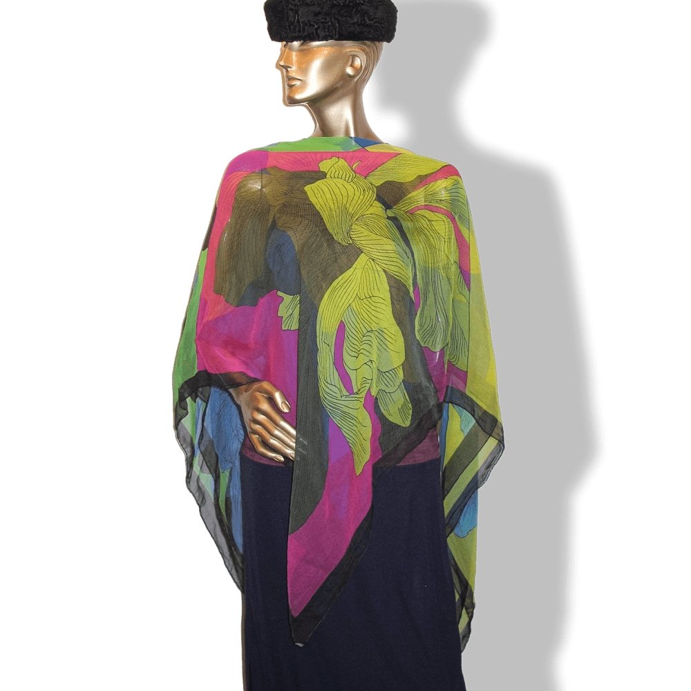 Hermes 2017 Black Multi Etude pour un Iris Arc-en-Ciel by Benoit Pierre Emery Silk Chiffon Mousseline Shawl 140, Mint! - poupishop