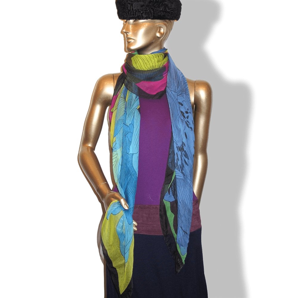 Hermes 2017 Black Multi Etude pour un Iris Arc-en-Ciel by Benoit Pierre Emery Silk Chiffon Mousseline Shawl 140, Mint! - poupishop