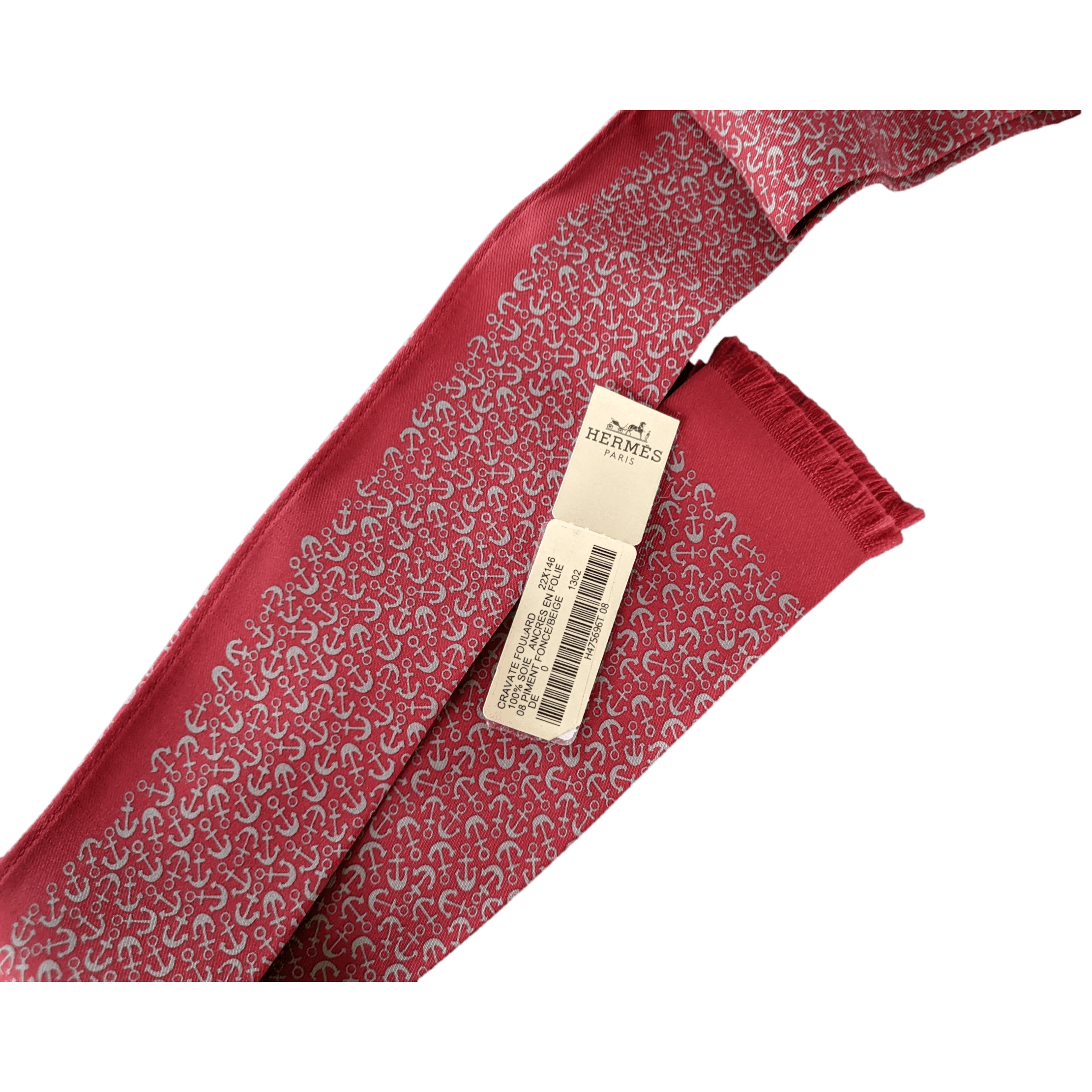 HERMES Ancres en Folie LA CRAVATE FOULARD Tie Scarf 140 cm Length