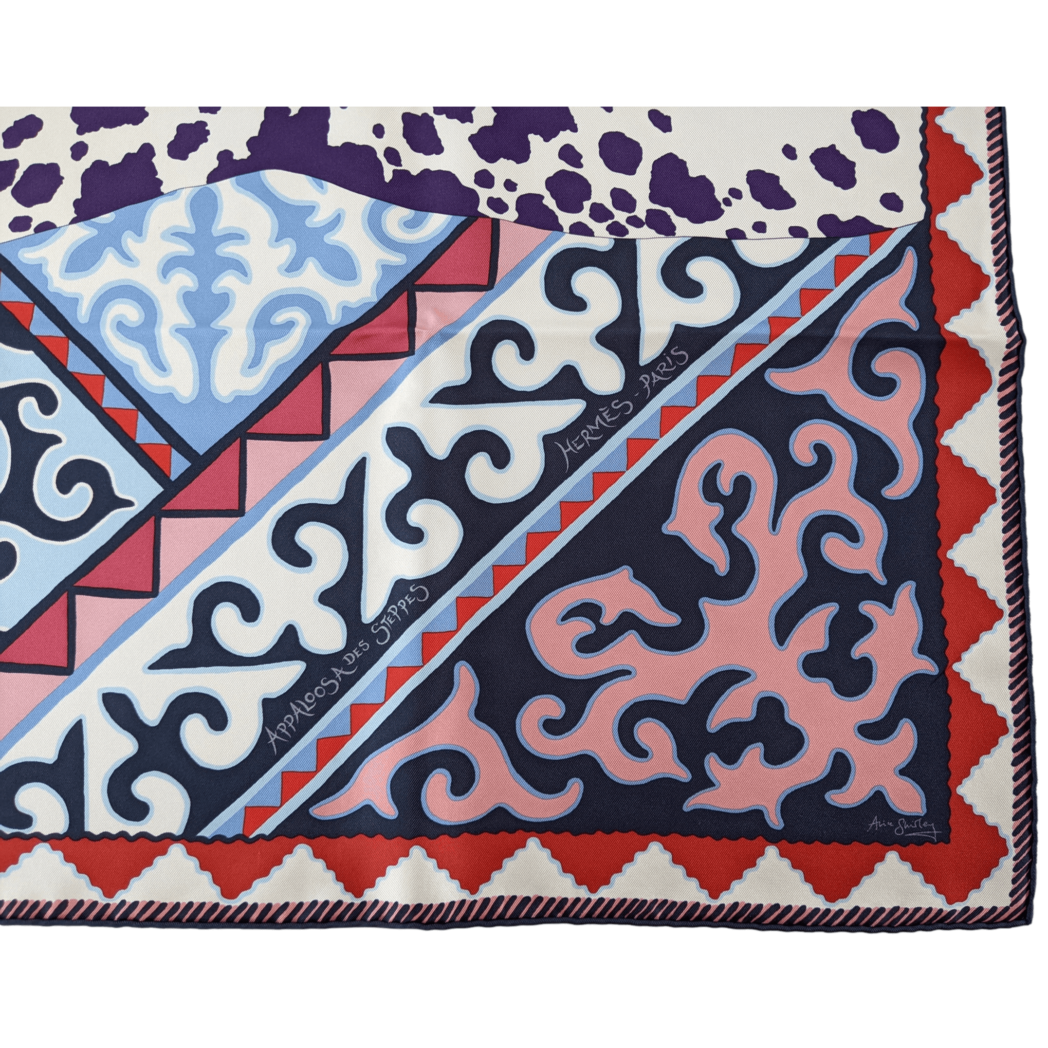 HERMES 2017 Blanc/Violet APPALOOSA DES STEPPES by Alice Shirley Silk Scarf 90 x 90 cm, Box!