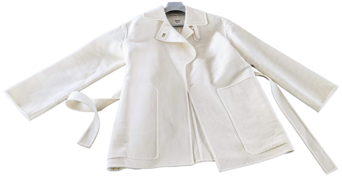 HERMES MANTEAU INSPIRATION PEIGNOIR COURT Women's 100% Baby Cashmere Short Coat Sz38