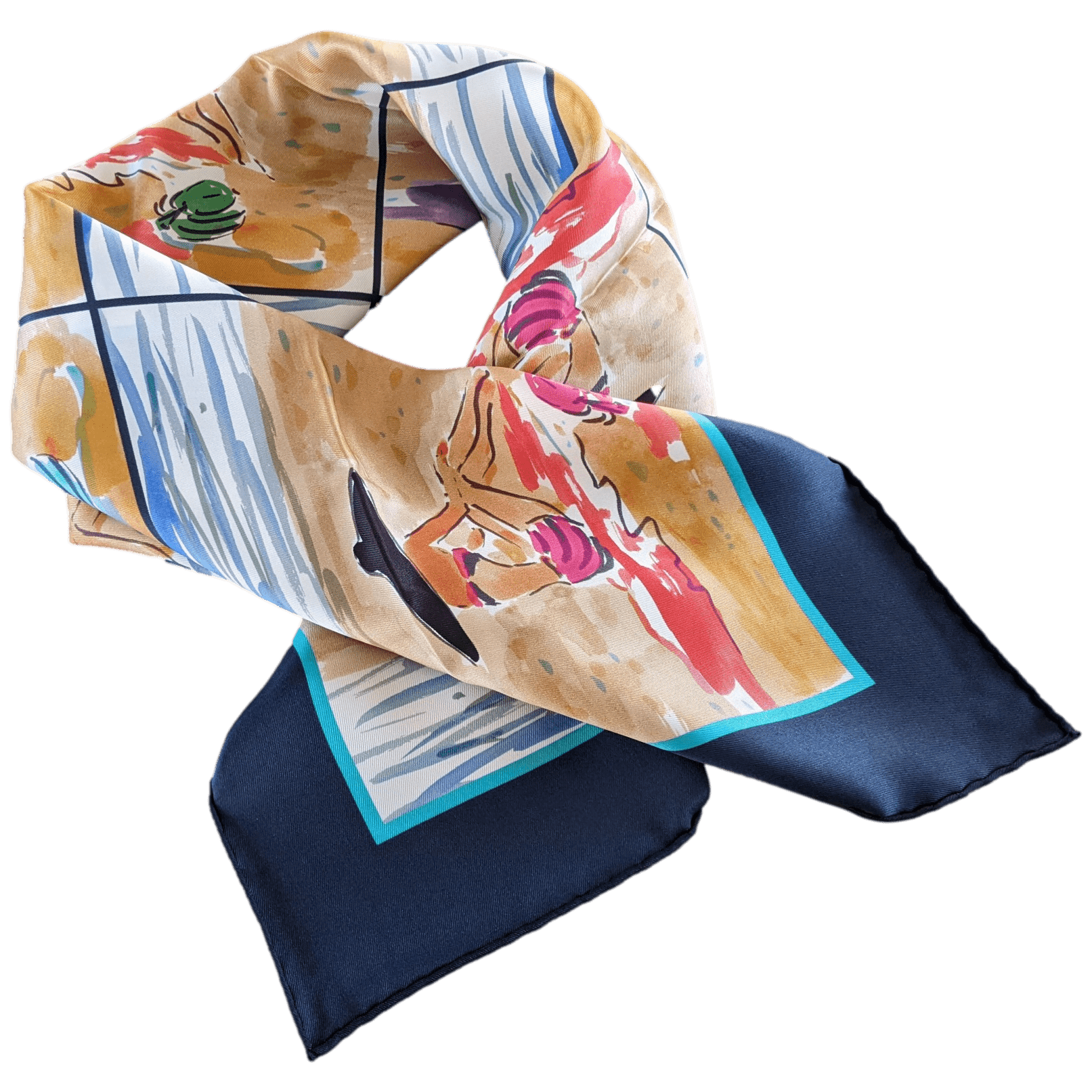 HERMES 2016 Navy/Multi BAIN DE MER by Jean-Louis Clerc Vintage Silk 70 x 70 cm