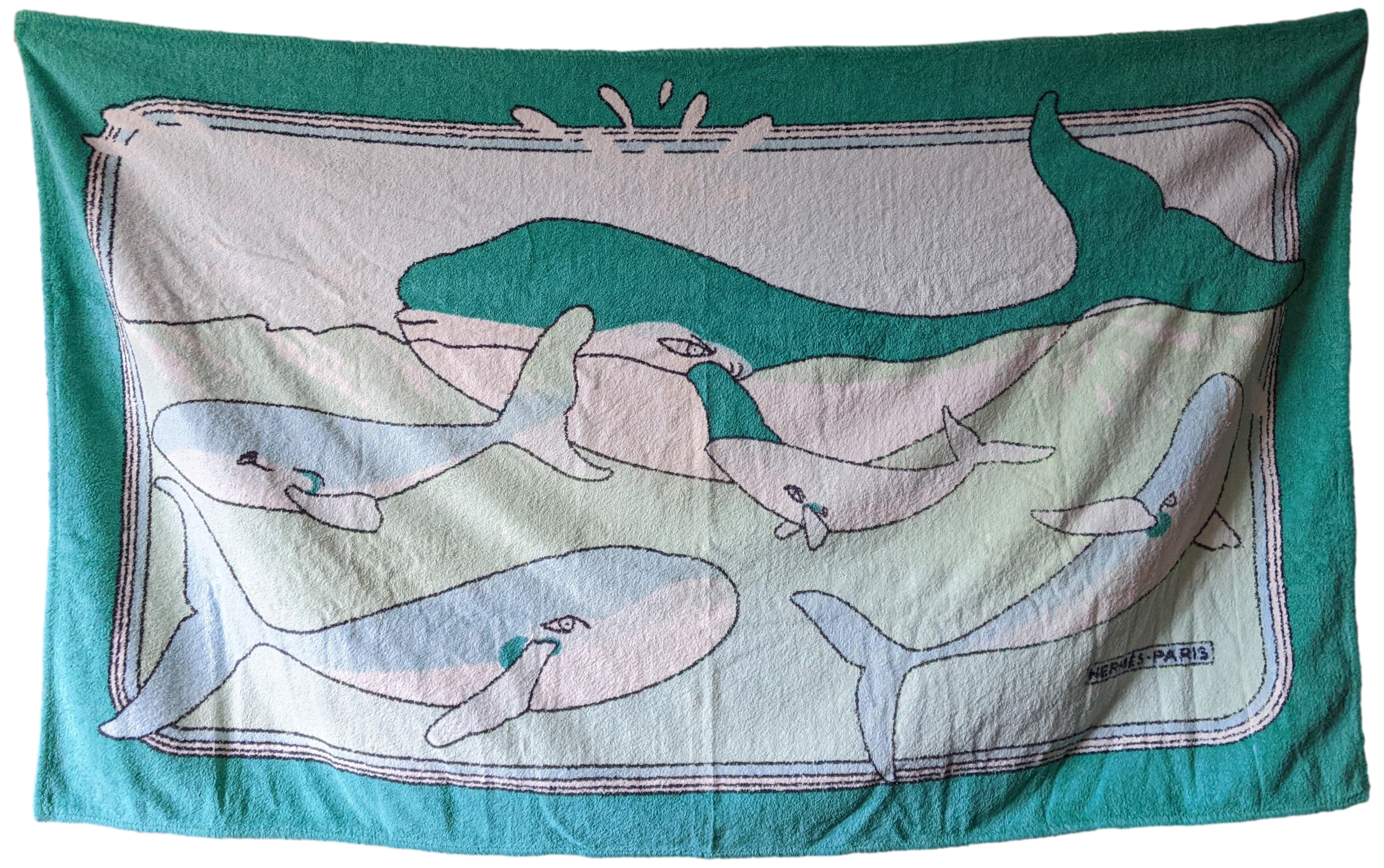 HERMES Menthe BALEINES Tapis de Plage Terry Beach Towel 90 x 150 cm