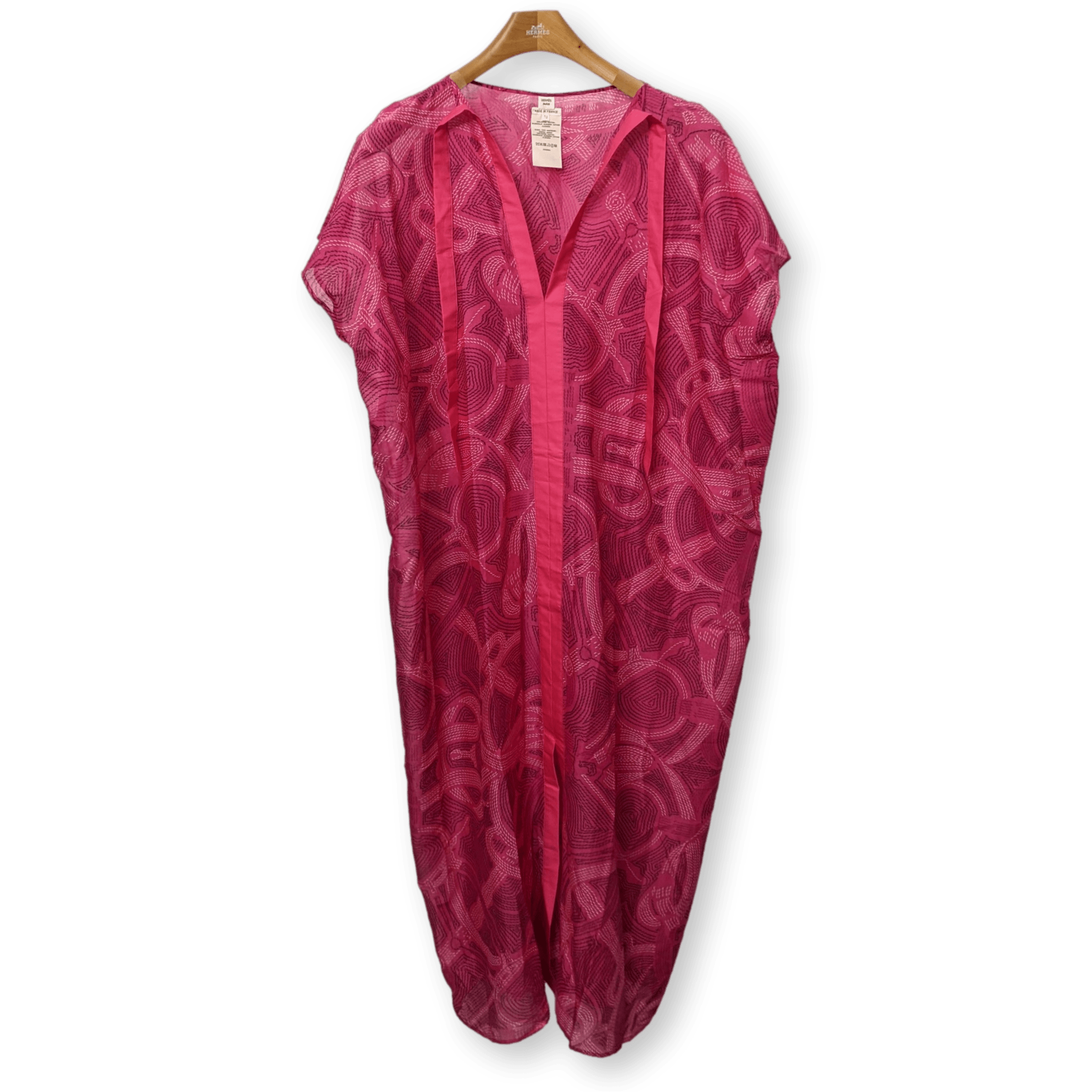 HERMES Fuchsia Maxi Beach Printed Cotton Caftan Dress