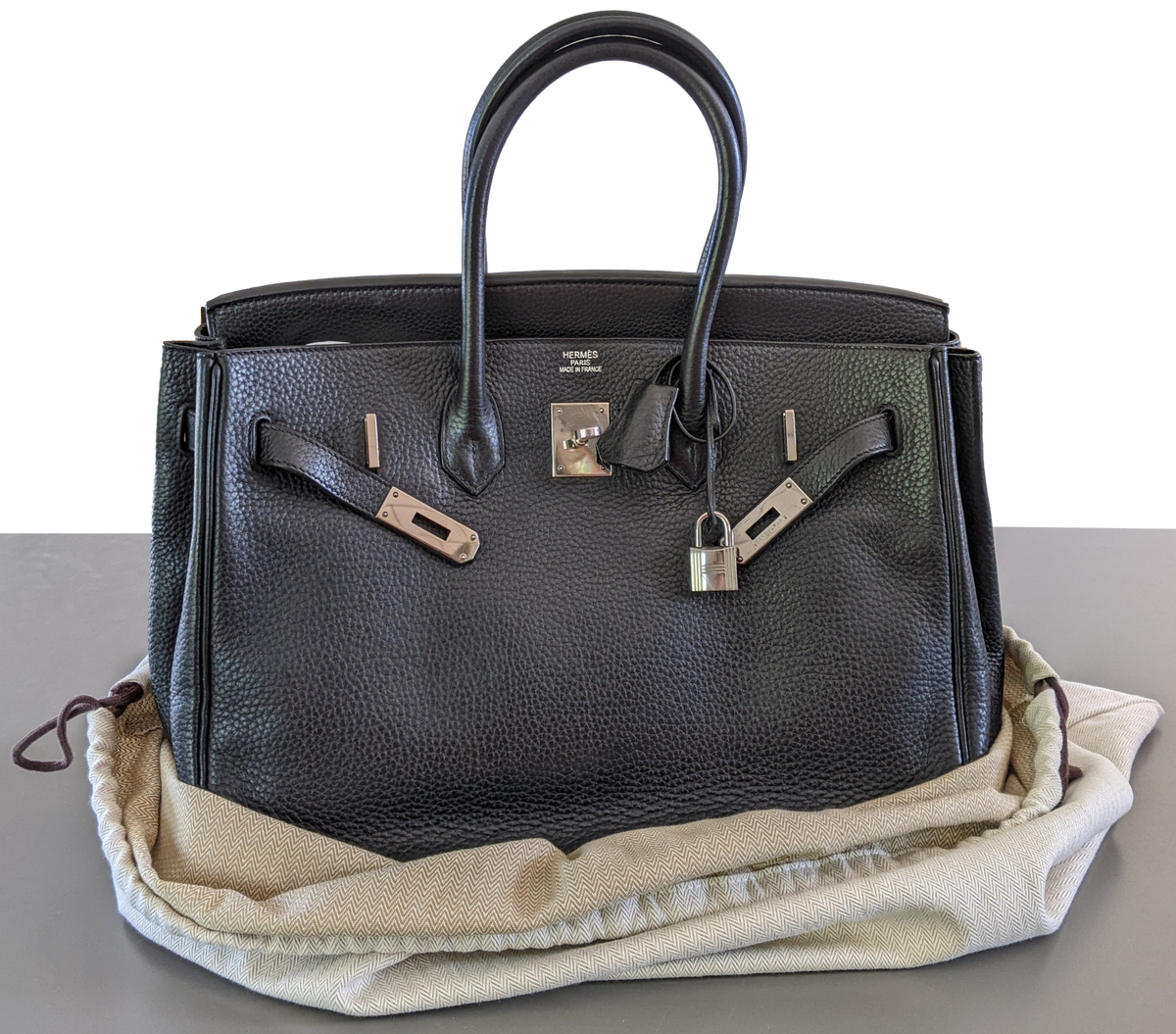 HERMES BIRKIN 35 Black Taurillon Clemence Bag PHW