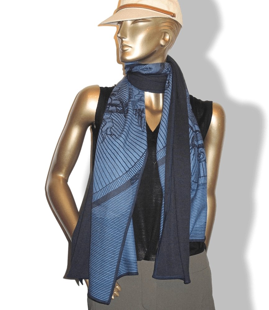 Hermes Men's Bleu Chine/Navy DOUBLE JEU SUITE ET MANQUE 70% Cashmere Stole, BNWT!
