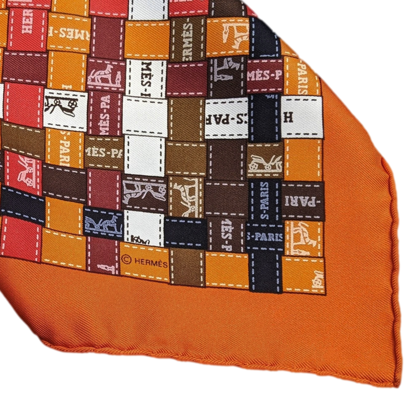 Produits Hermes 2007 Orange/Marron "Bolduc au Carré" by Caty Latham Twill 90cm