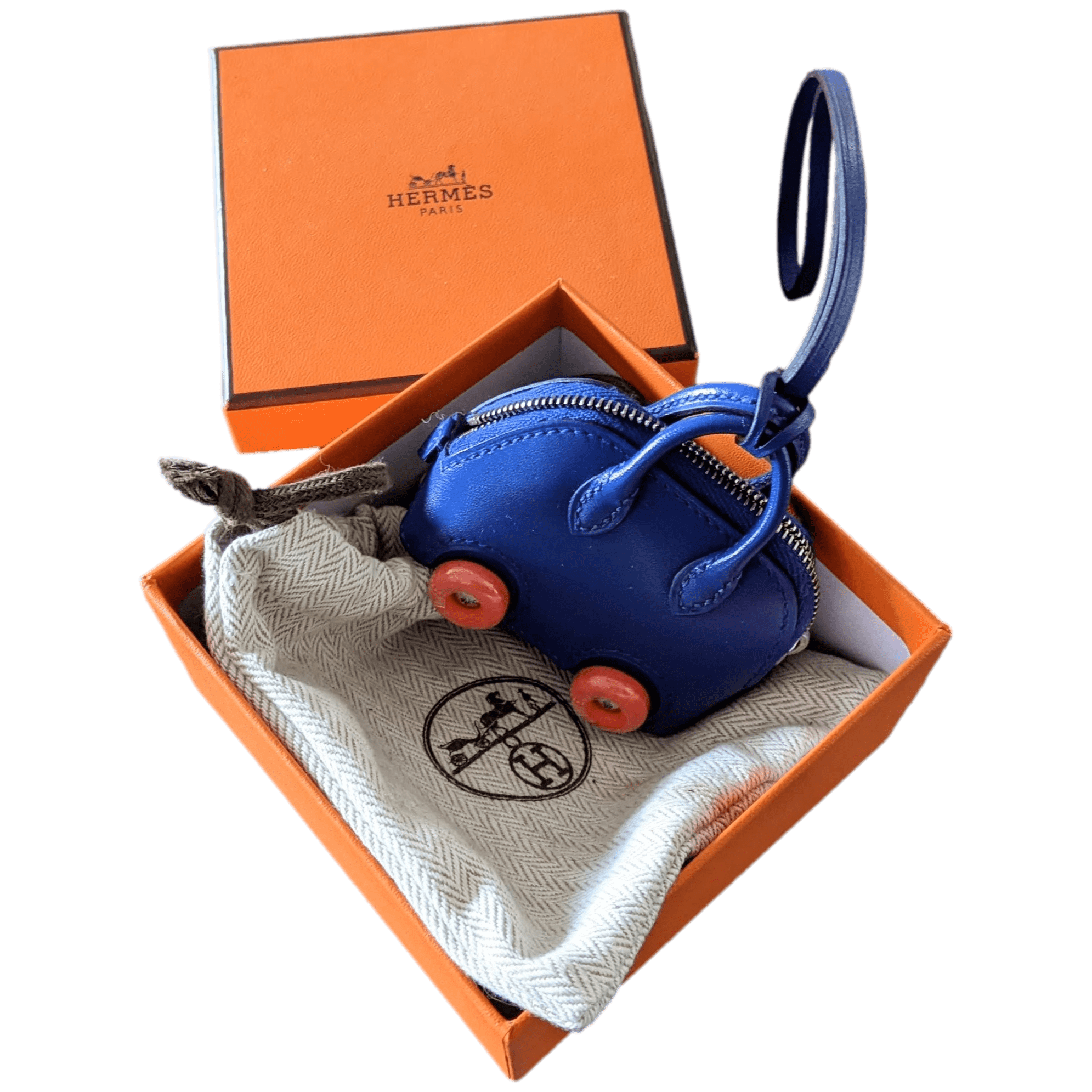 HERMES BOLIDE ON WHEELS 2022 Bleu Electrique Veau Tadelakt Bag Charm