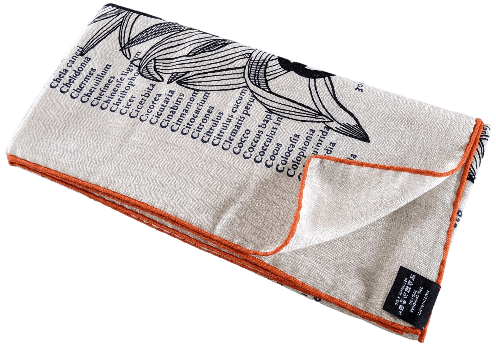 HERMES BOTANICA GRAFICA Naturel/Noir/Orange Cashmere Shawl 140 x 140 cm