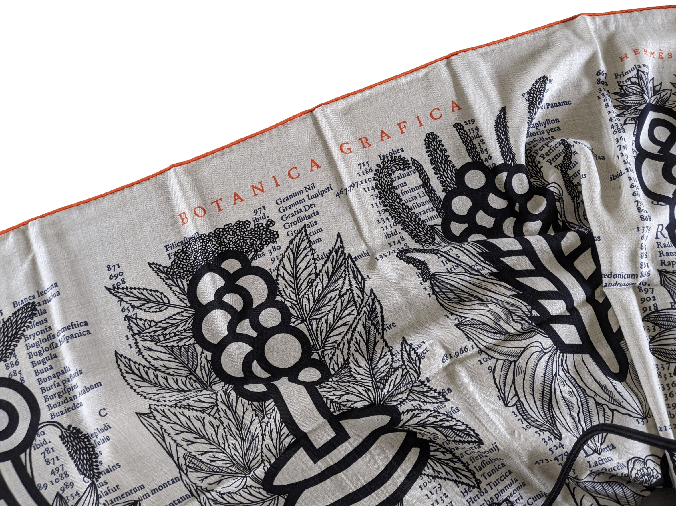 HERMES BOTANICA GRAFICA Naturel/Noir/Orange Cashmere Shawl 140 x 140 cm