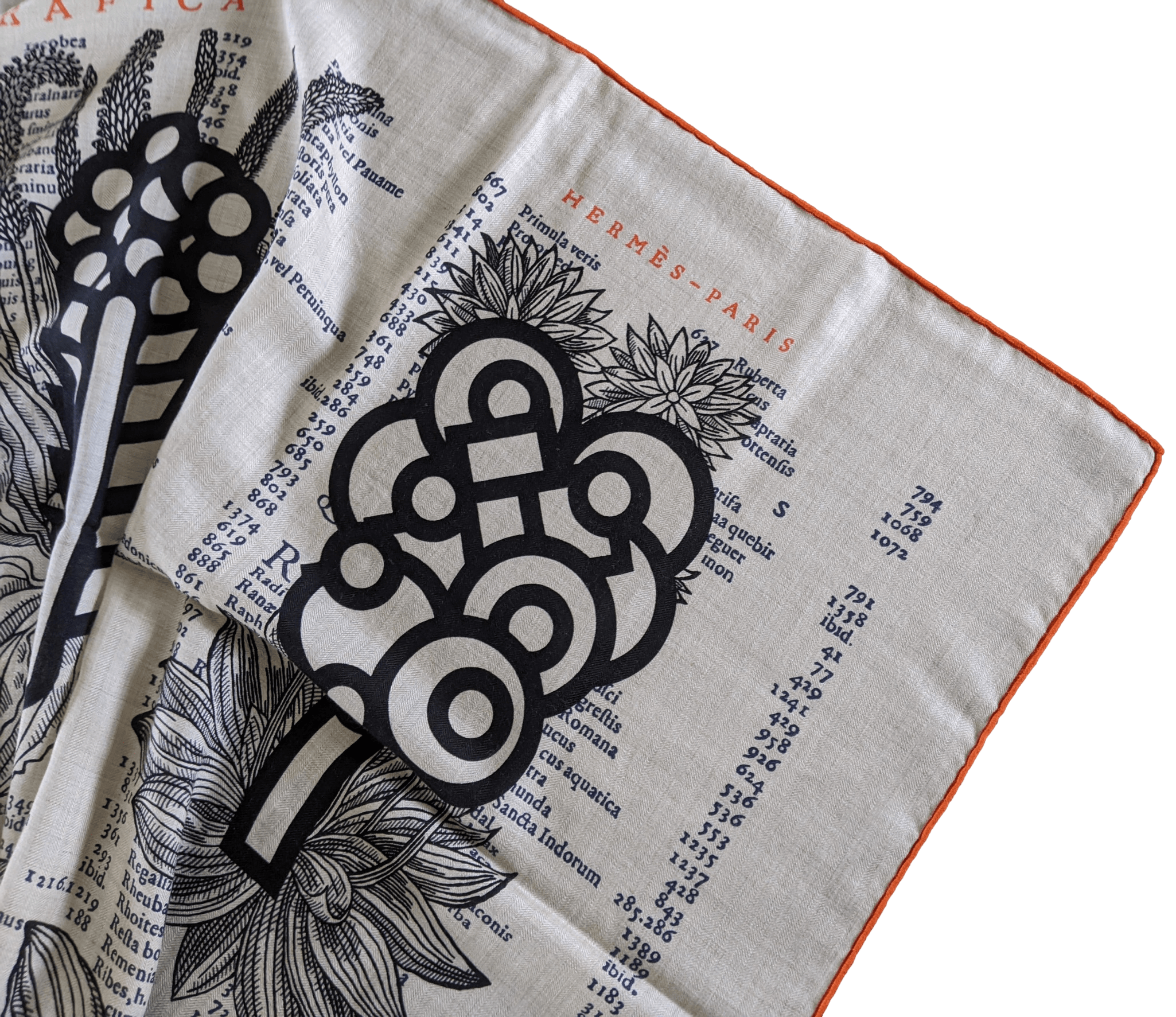 HERMES BOTANICA GRAFICA Naturel/Noir/Orange Cashmere Shawl 140 x 140 cm