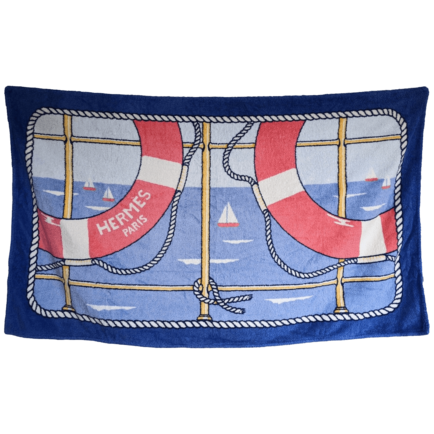 HERMES Blue Bouees Terry Towel Towel 90 x 150 cm