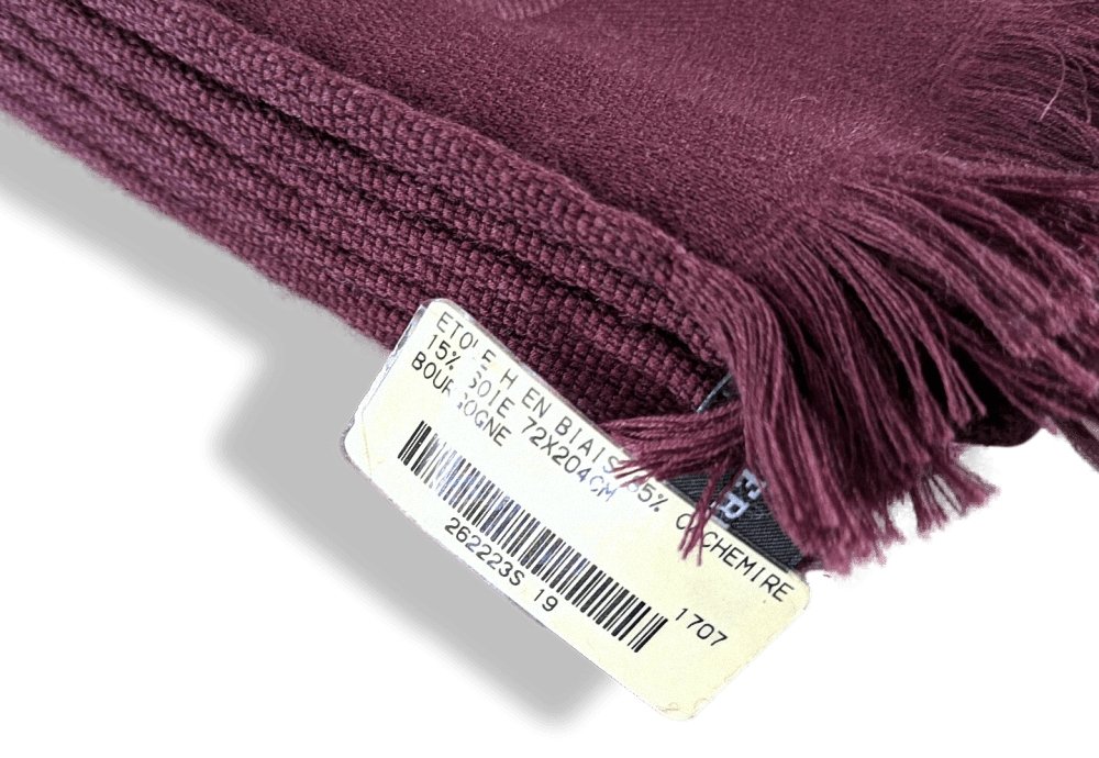 Hermes Bourgogne Fringed Etole H EN BIAIS MUFFLER 85% Cashmere/15% Silk 72 x 204 cm, BNWT! - poupishop