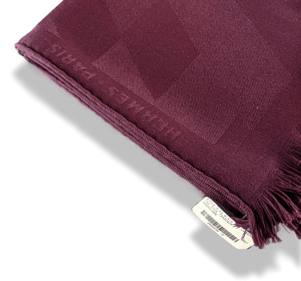 Hermes Bourgogne Fringed Etole H EN BIAIS MUFFLER 85% Cashmere/15% Silk 72 x 204 cm, BNWT! - poupishop