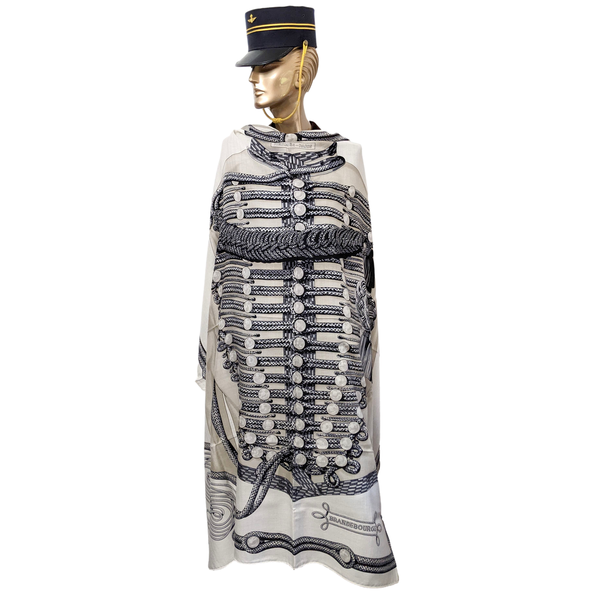 Hermes 2015 Blanc/Noir "Brandebourg" by Caty Latham Cashmere Shawl 140 x 140 cm