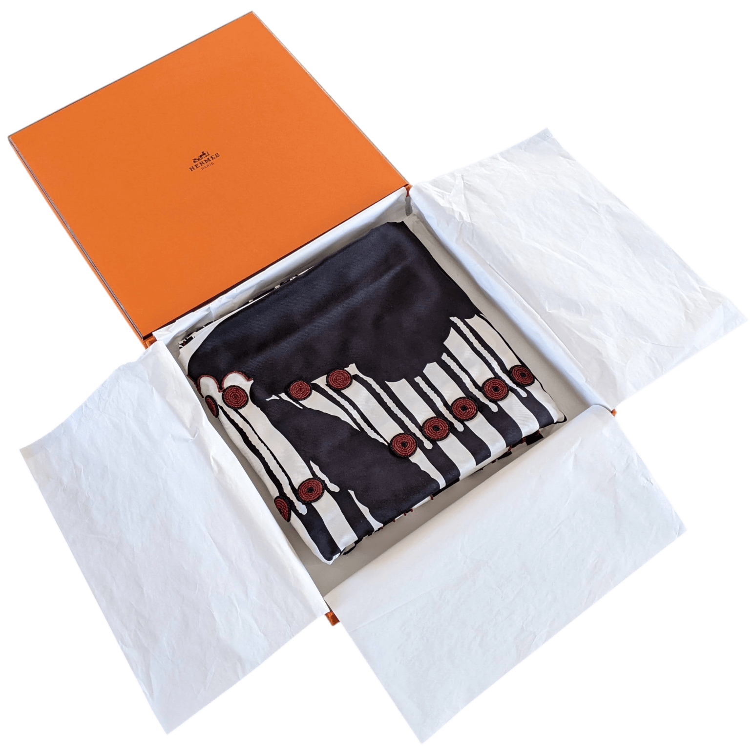 HERMES Precieux BRAZIL - BRANDEBOURG Beaded Embroidered Twill Silk Stole Made in India