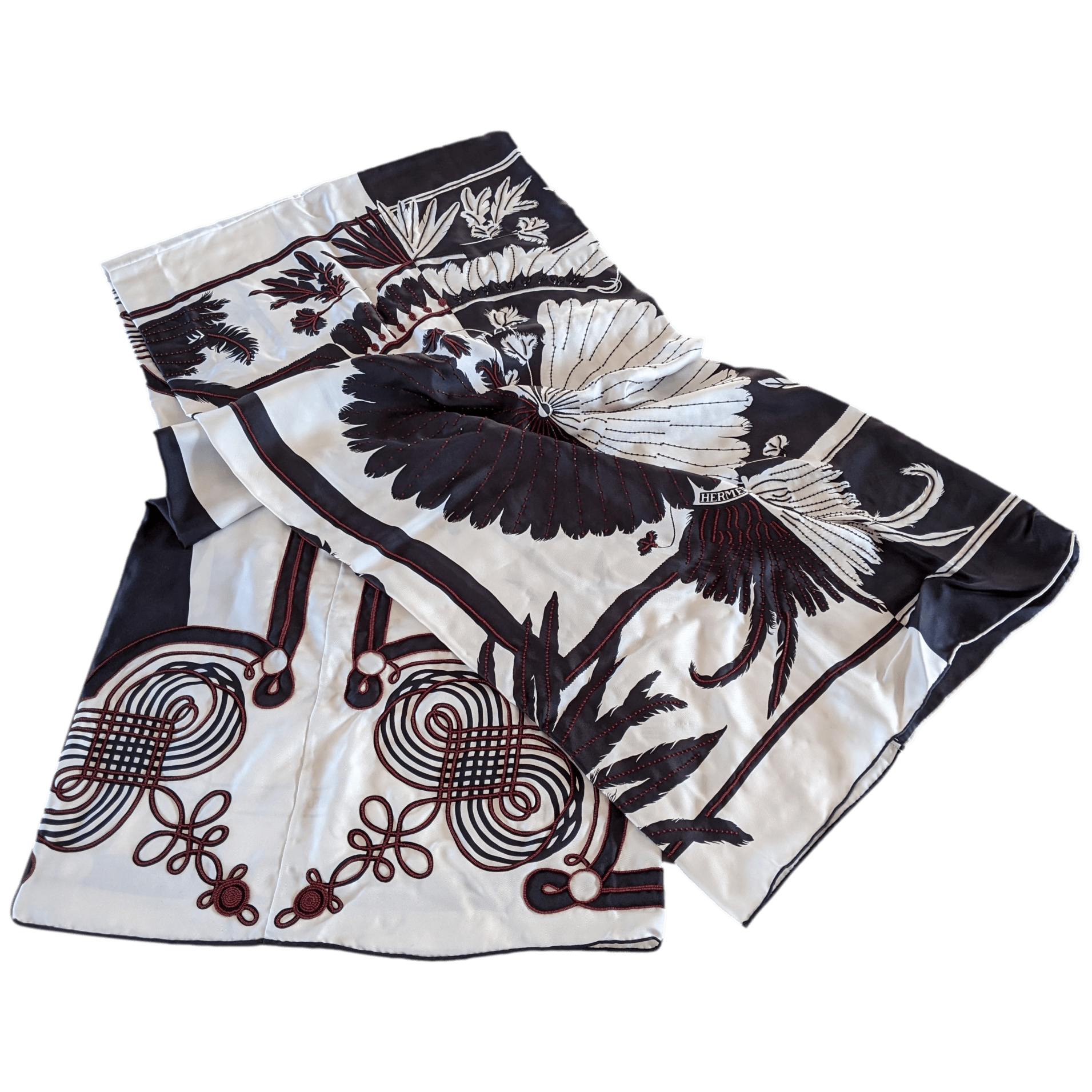 HERMES Precieux BRAZIL - BRANDEBOURG Beaded Embroidered Twill Silk Stole Made in India