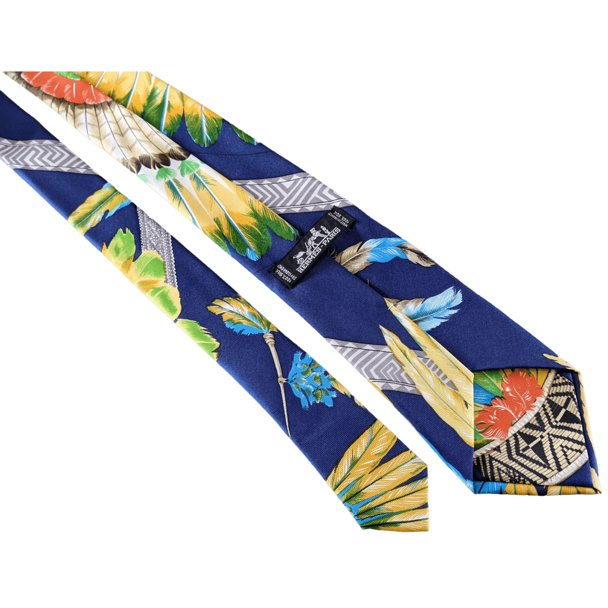 HERMES 1988 Brazil Vintage Twill Scarf Print Silk Tie 8.5 cm