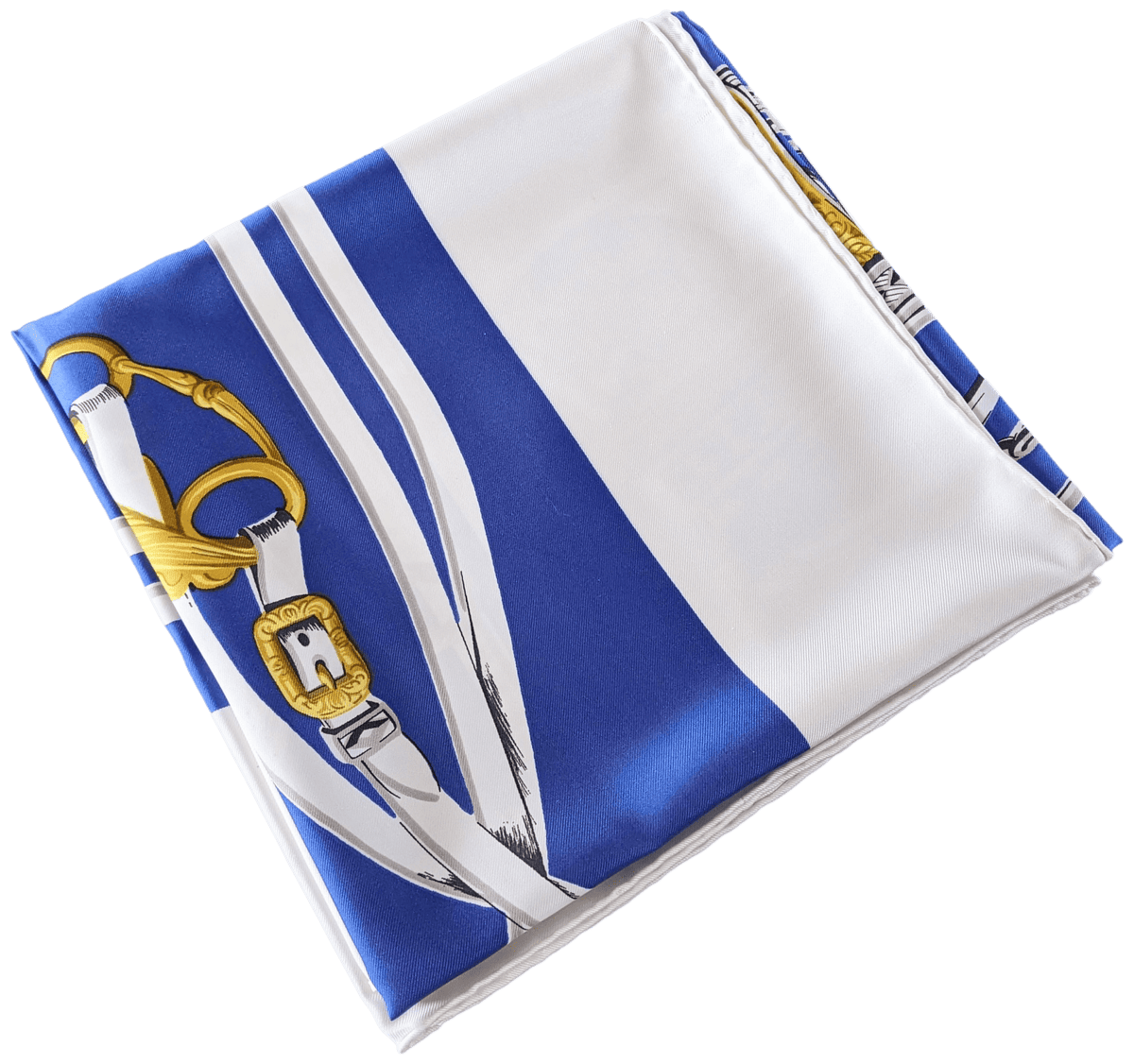 HERMES BRIDES DE GALA 1980s Cobalt/White 1st Re iIssue Twill Silk Carre 90 x 90 cm