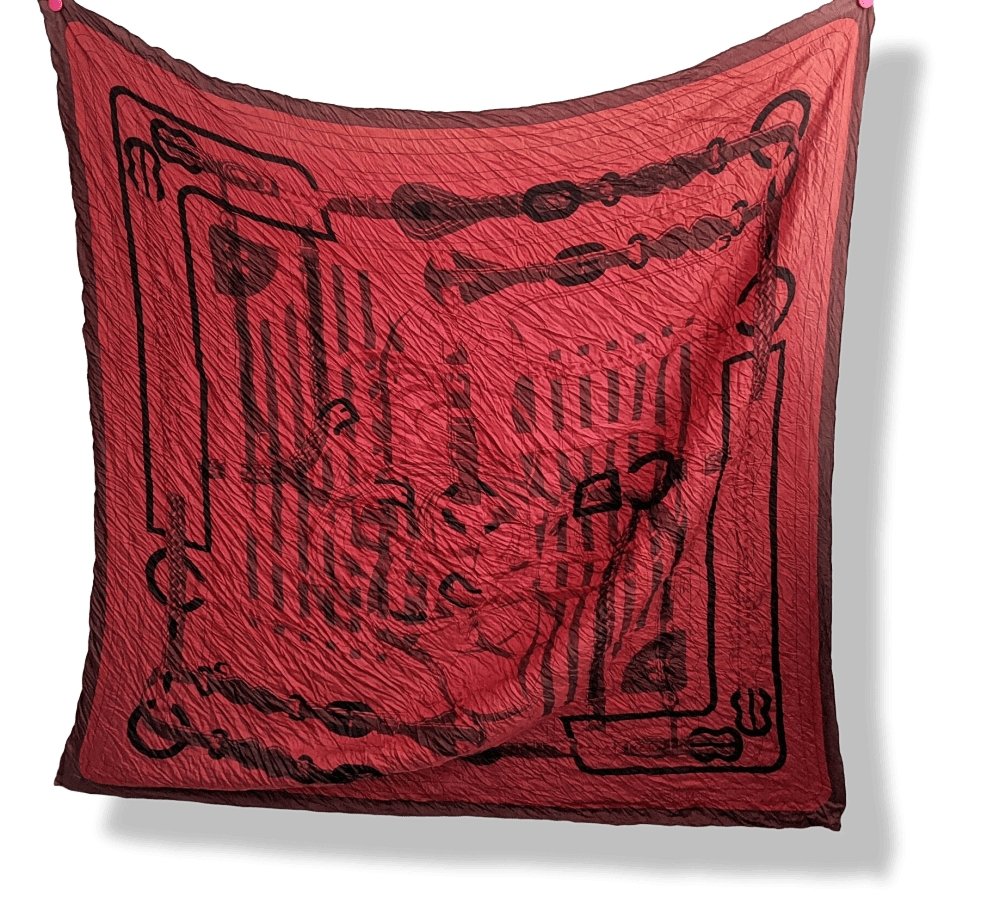 Hermes Burgundy/Red Crumpled IMPRIMEUR FOU COACHING CARRE GEANT GM, BNIB! - poupishop