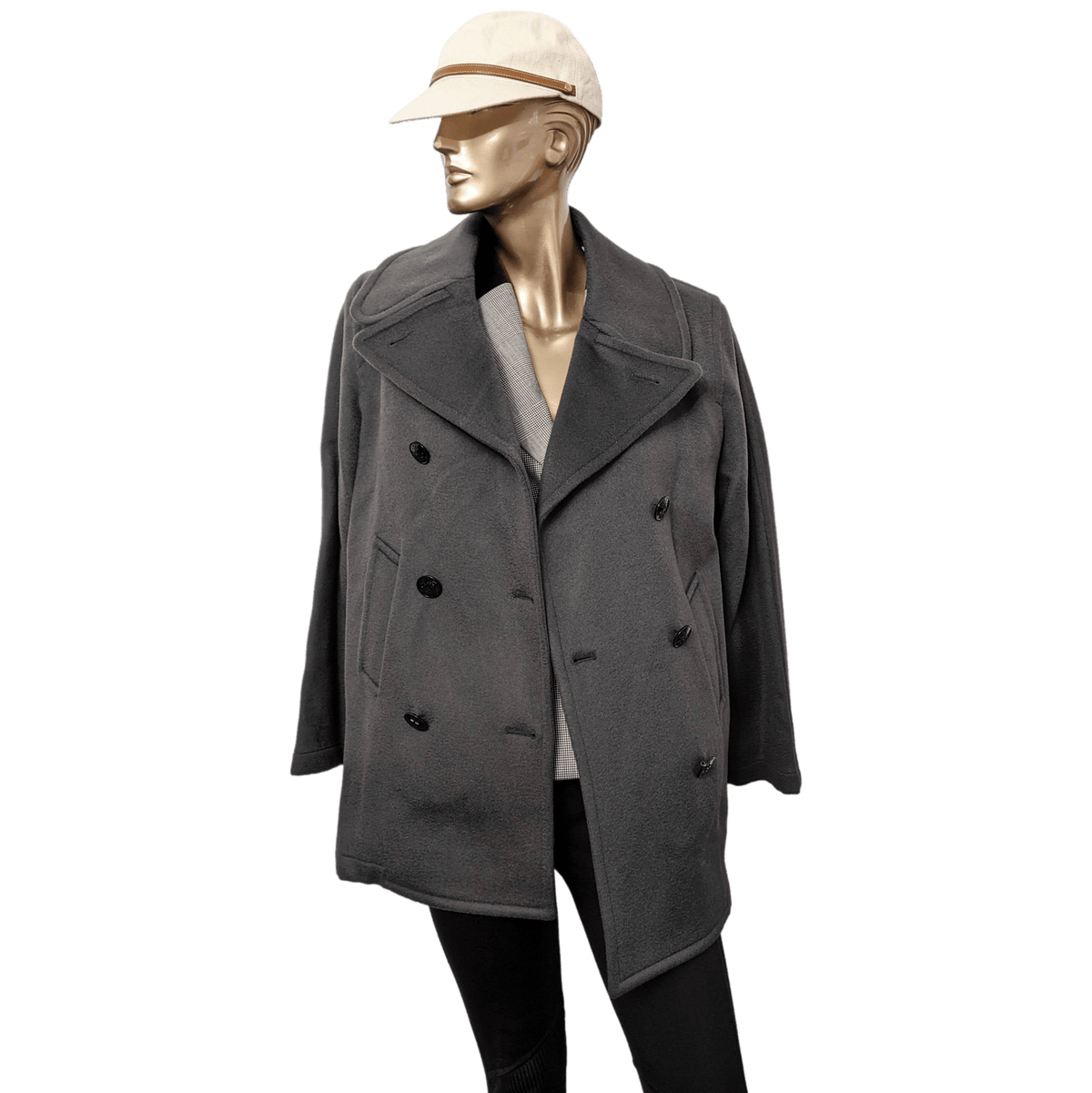 HERMES CABAN Vert-Anthracite Camel Hair Pea Coat Jacket F42