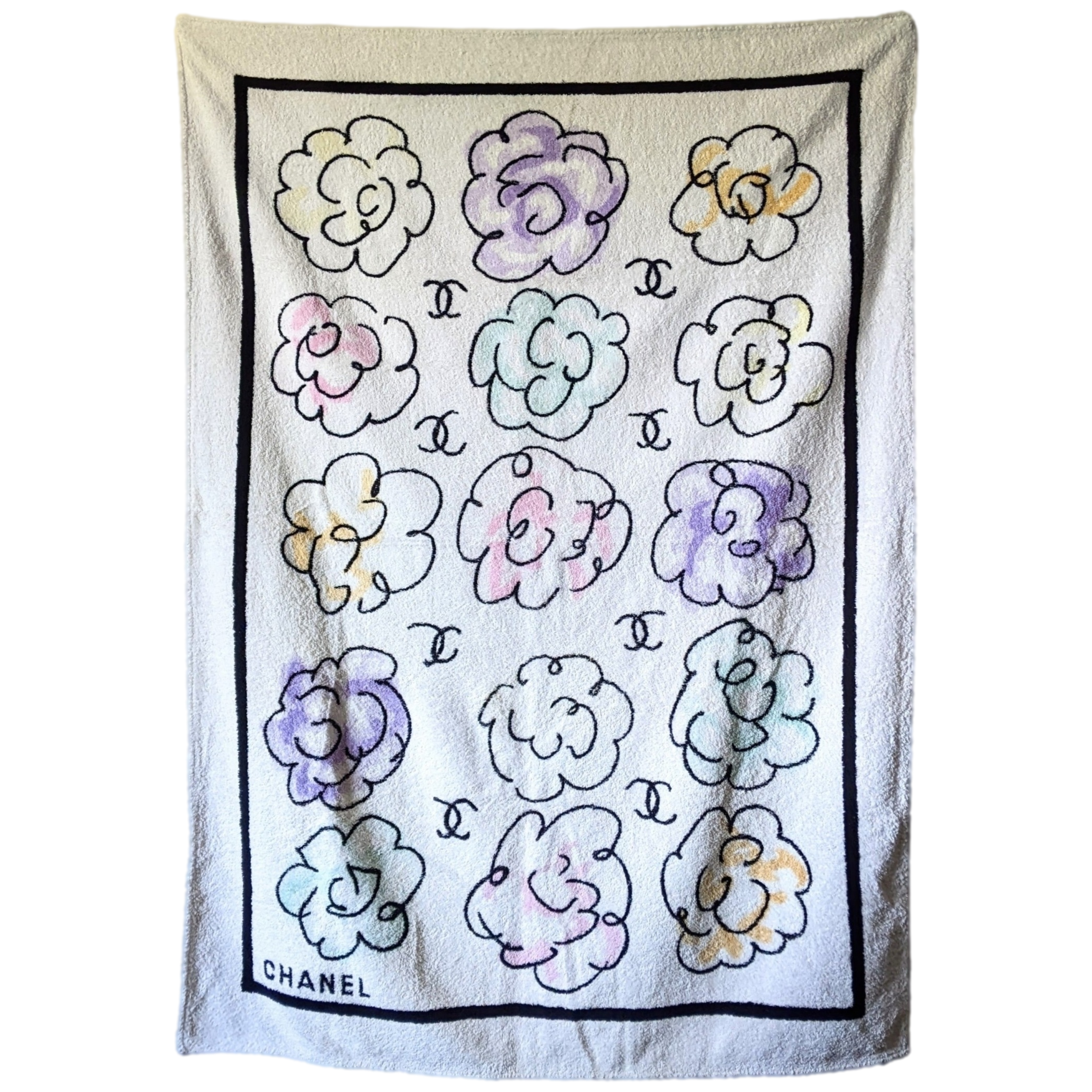 CHANEL CAMELIAS Flowers Terry Cotton Beach Towel 100 x 150 cm