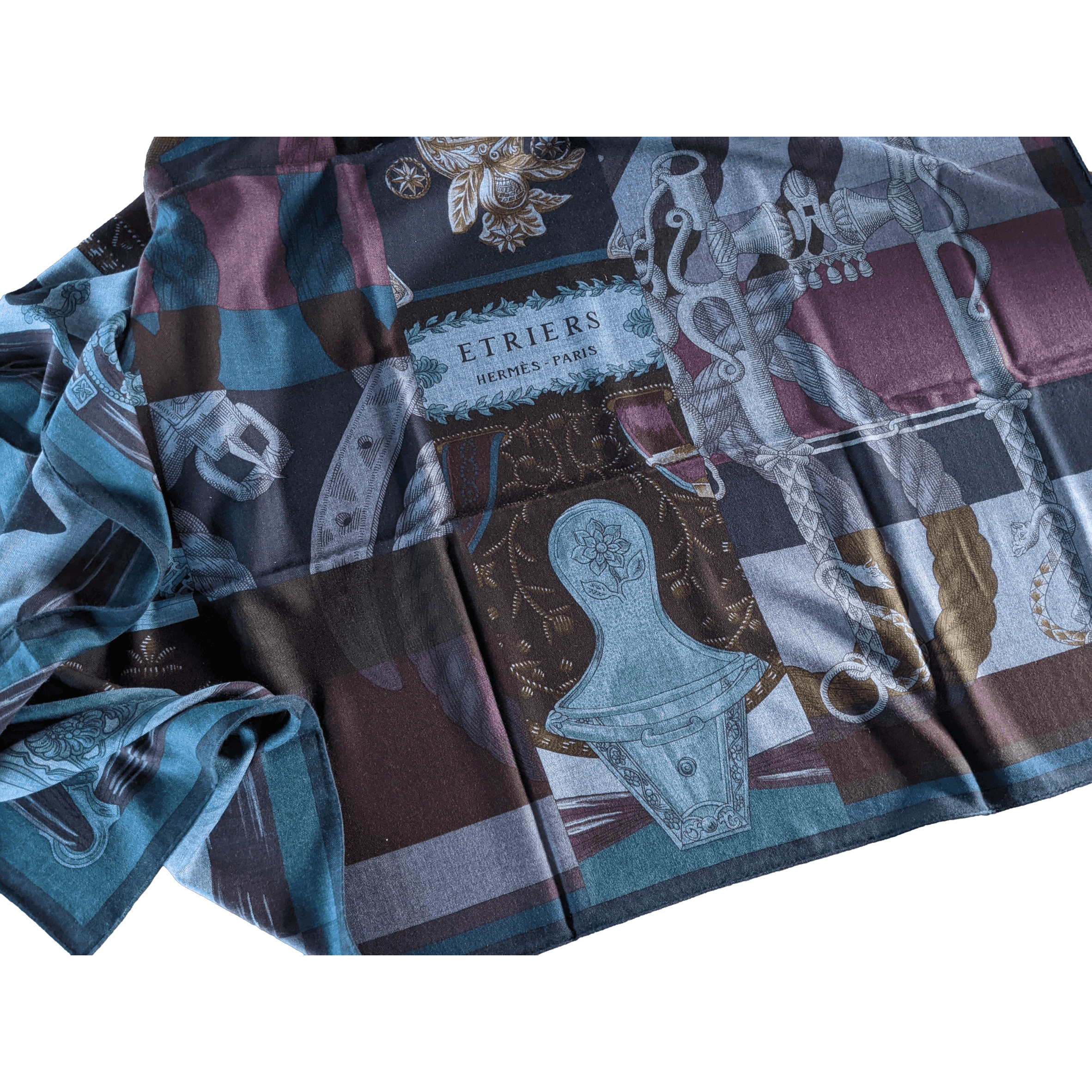 HERMES 2015 Cavalleria d'Etriers by Virginie Jamin Cashmere Shawl 140 x 140 cm