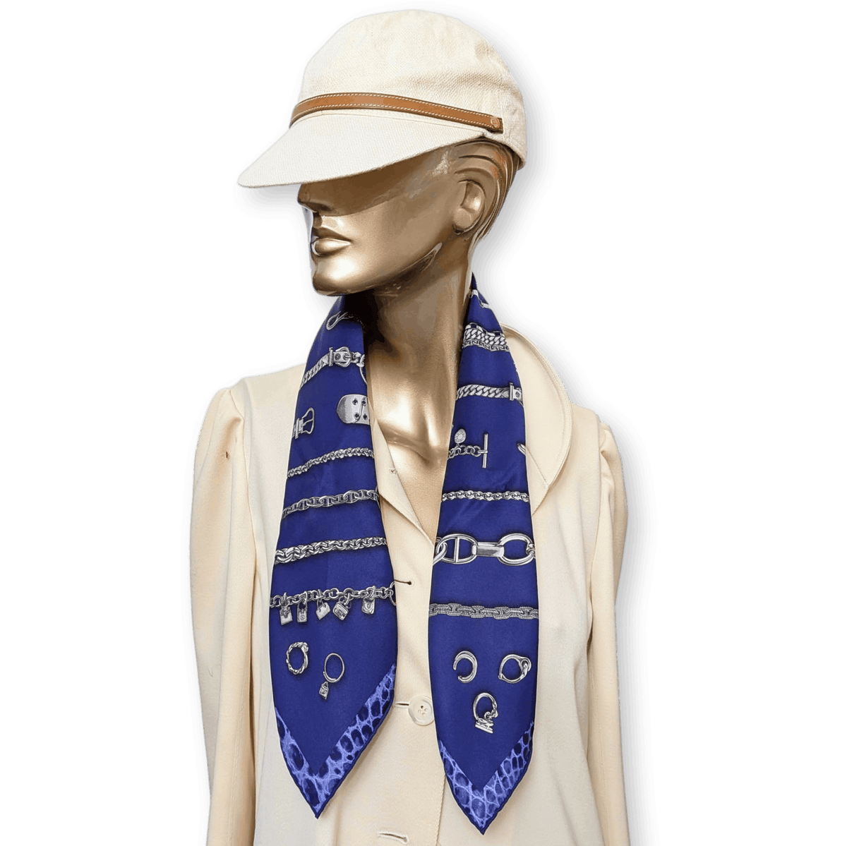 HERMES Chaines et Gourmettes Vintage Silk Scarf 70 Ink Blue 2009 Box