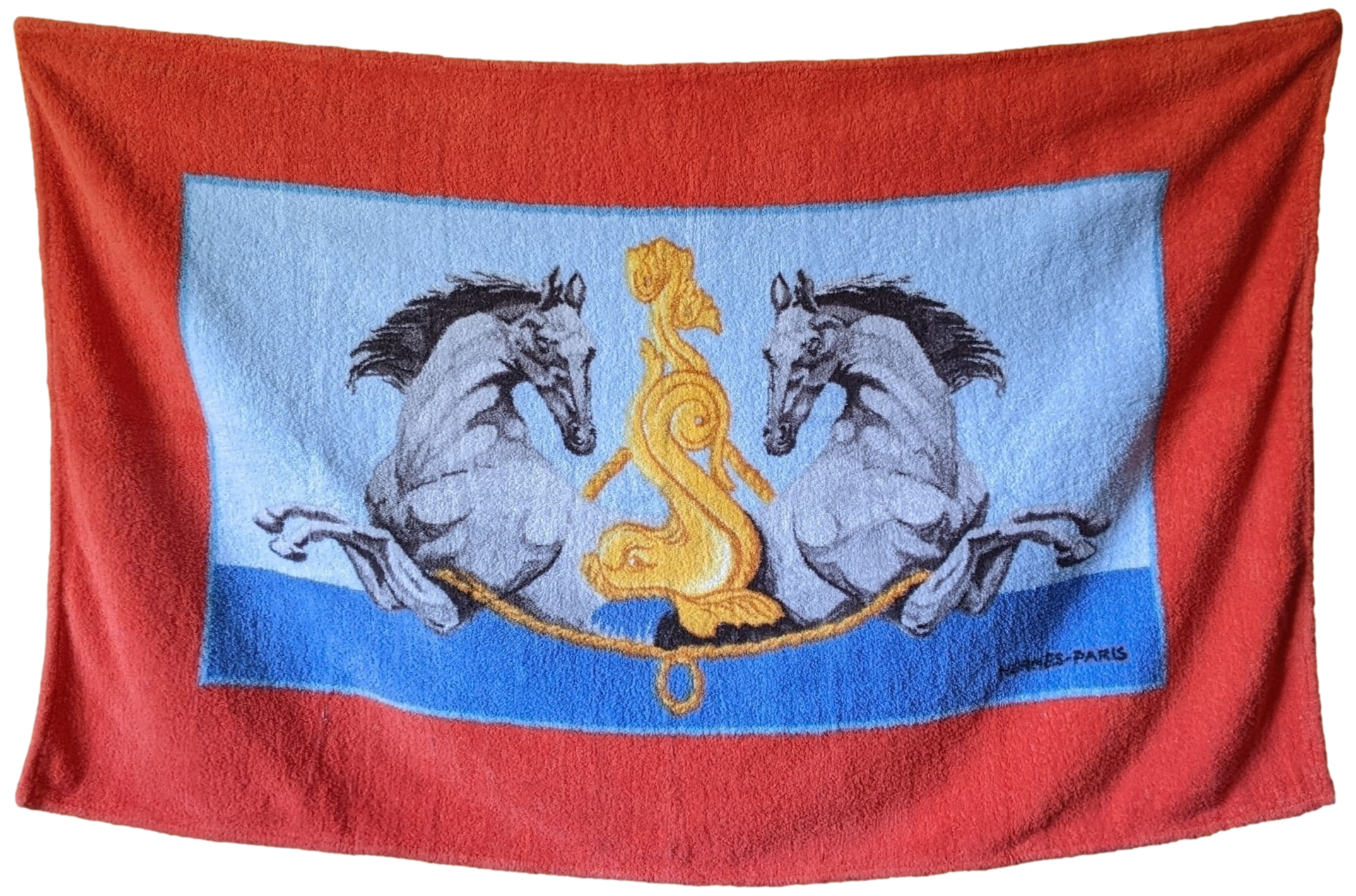 HERMES Vintage CHEVAUX Horses Terry Beach Towel 90 x 150 cm