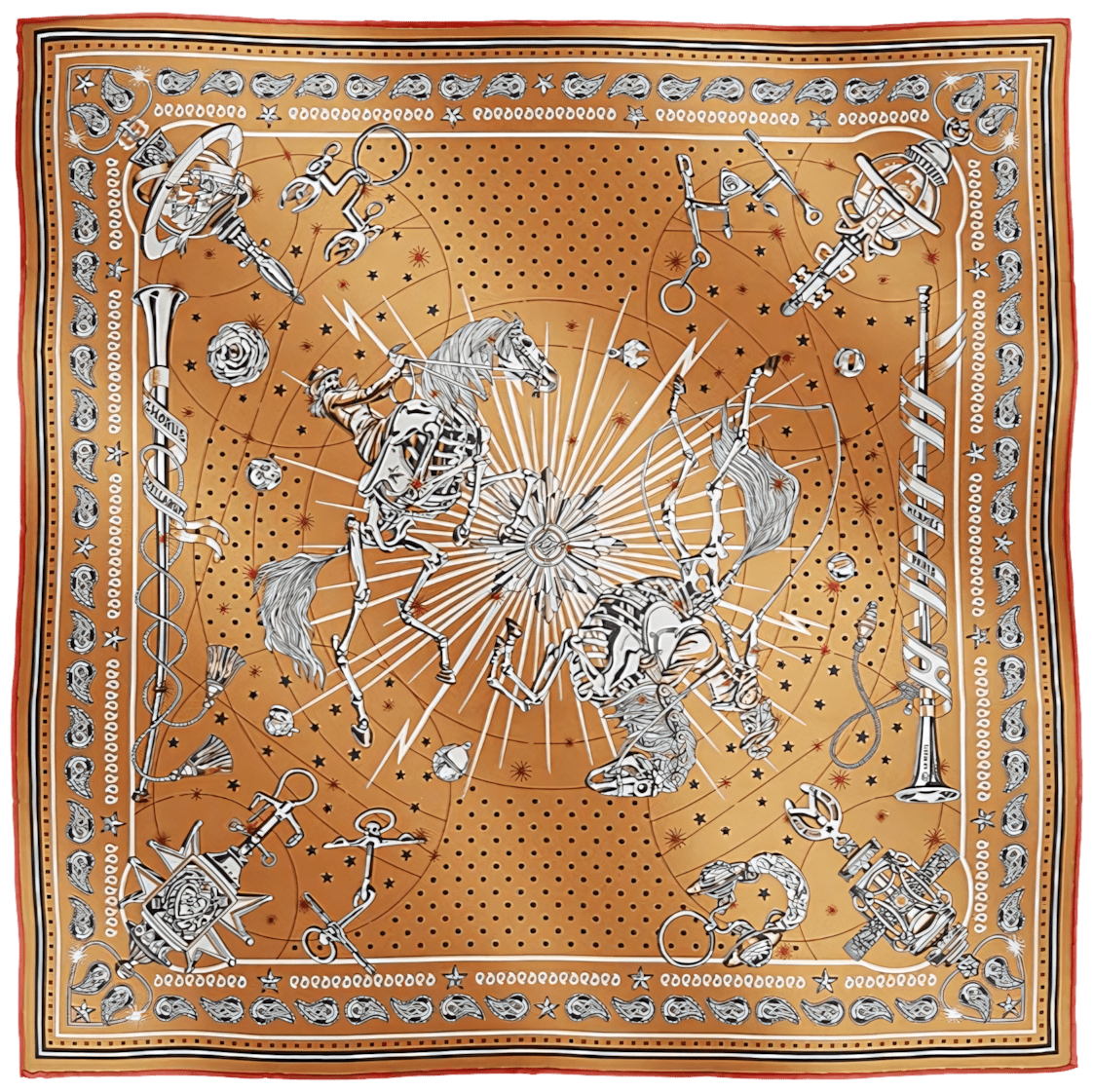 HERMES Golden Beige Chorus Stellarum by Daiske Nomura Bandana 55 x 55 cm