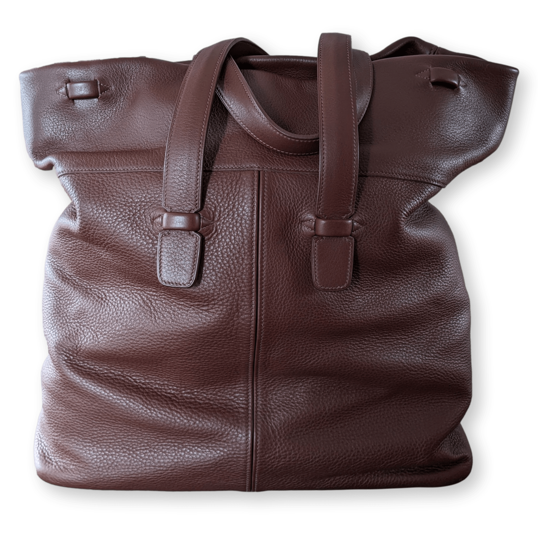 HERMES Men's Chocolate Clemence Leather Travel Tote Bag