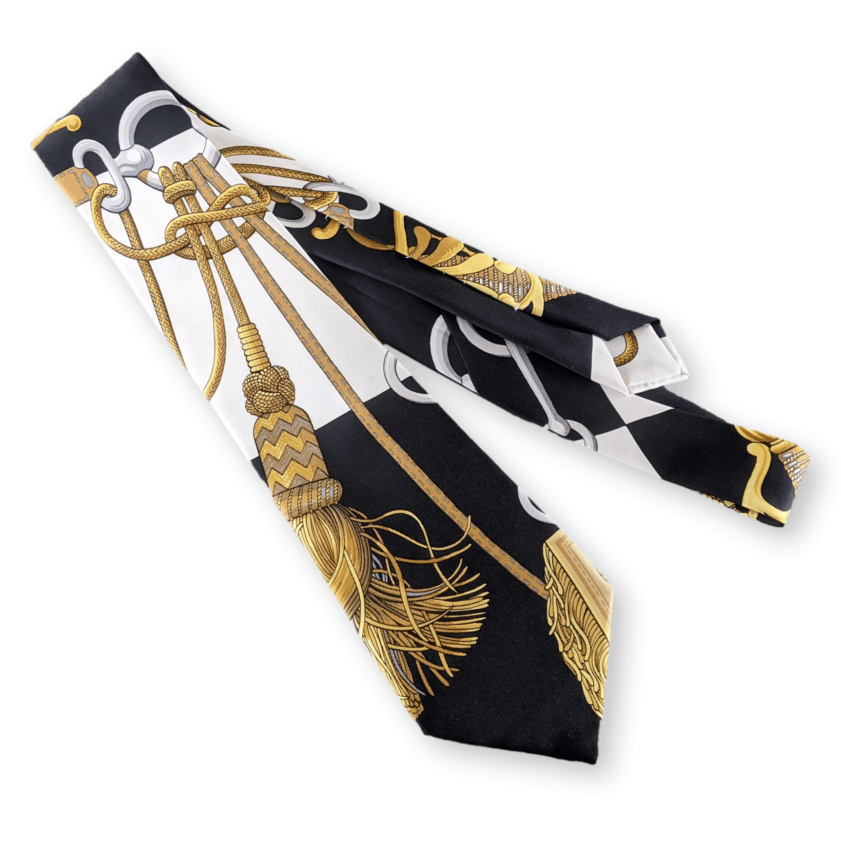 HERMES Vintage 1970s Cliquetis Vintage Twill Silk Tie 9.5 cm in Box