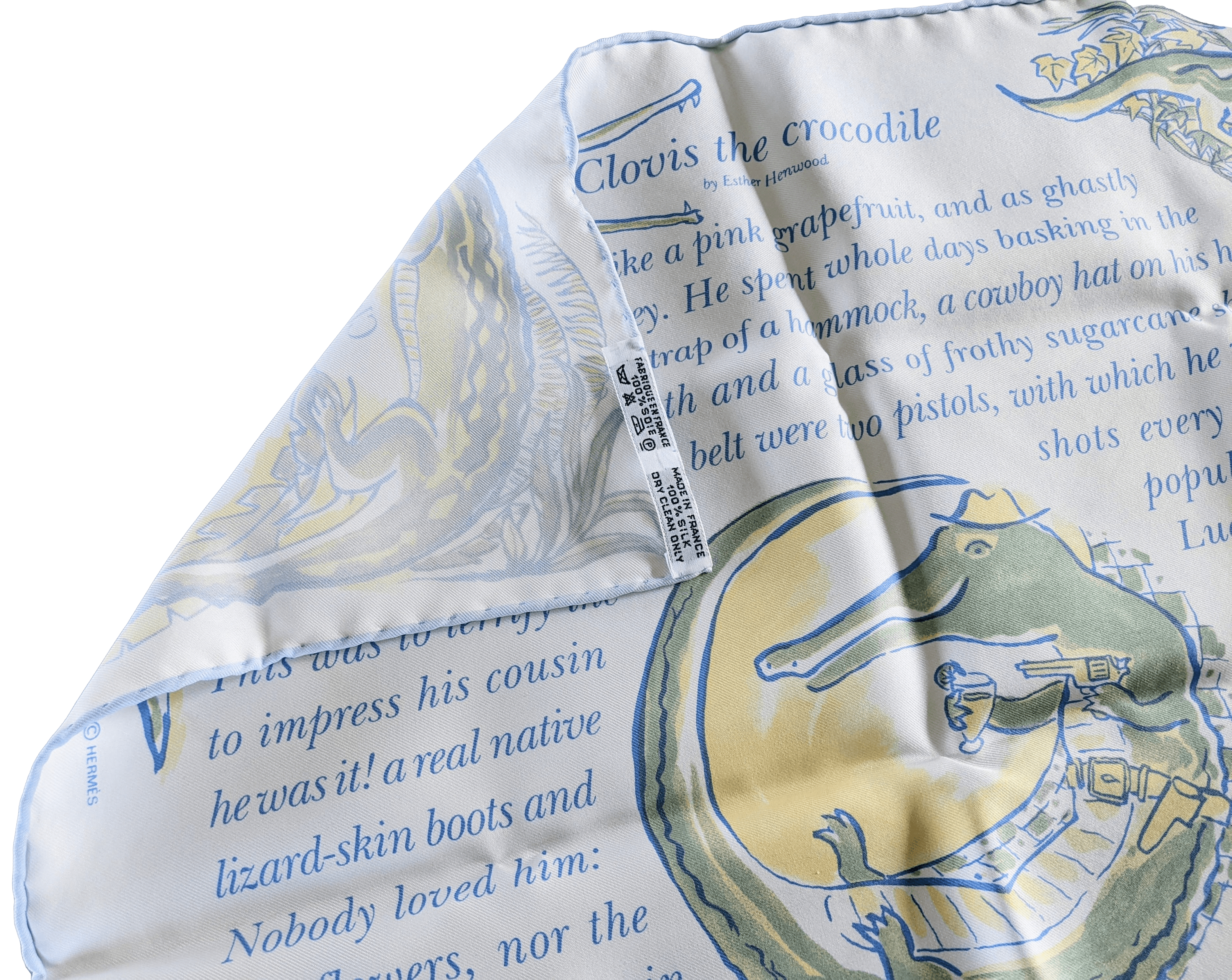 HERMES CLOVIS THE CROCODILE 1996 Tales on Silk Gavroche Scarf 45 x 45 cm