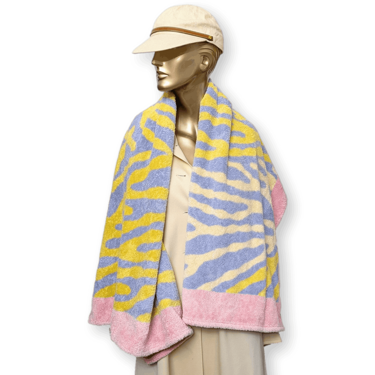 HERMES Coral Beach Towel Pink Light Grey Neon GM 90 x 150 cm Pristine