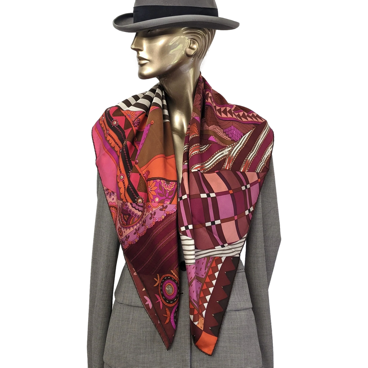 Hermes 2008 Fuchsia "Coupons Indiens" by Aline Honore Twill 90cm Grail