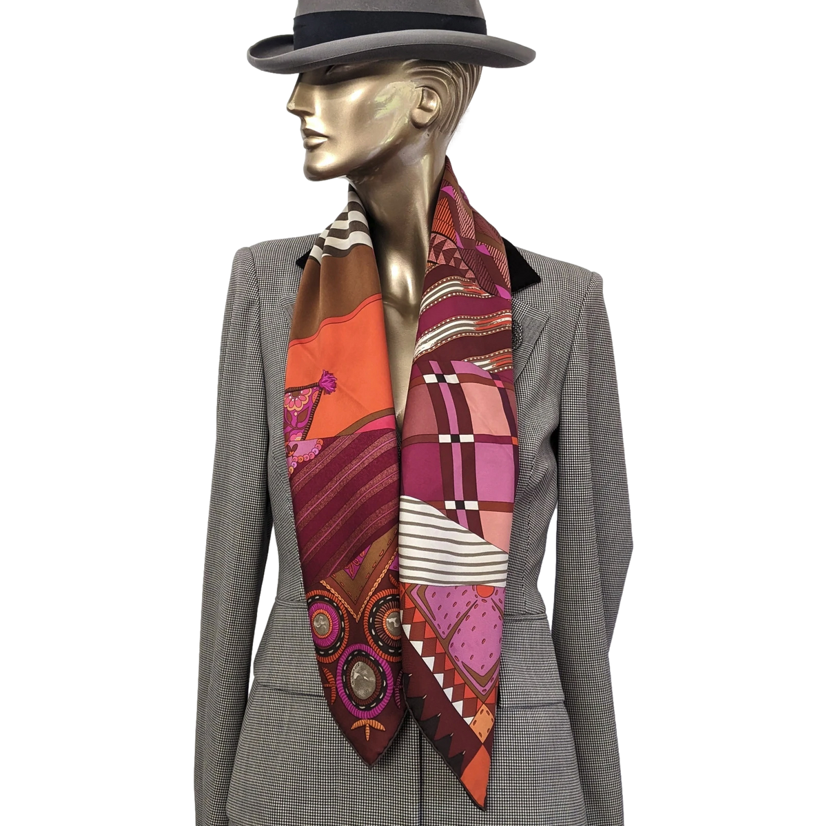 Hermes 2008 Fuchsia "Coupons Indiens" by Aline Honore Twill 90cm Grail