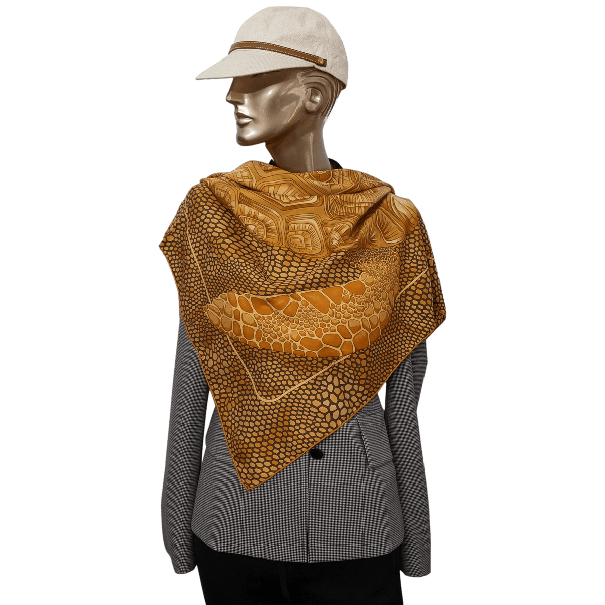 HERMES Potiron/Marron/Beige Dore DE MADRAS A ZAKYNTHOS Twill 90 x 90 cm