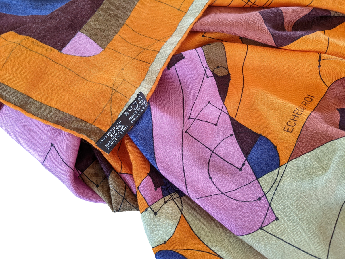 HERMES ECHEC AU ROI 2013 Orange/Rose Cashmere 140 x 140 cm
