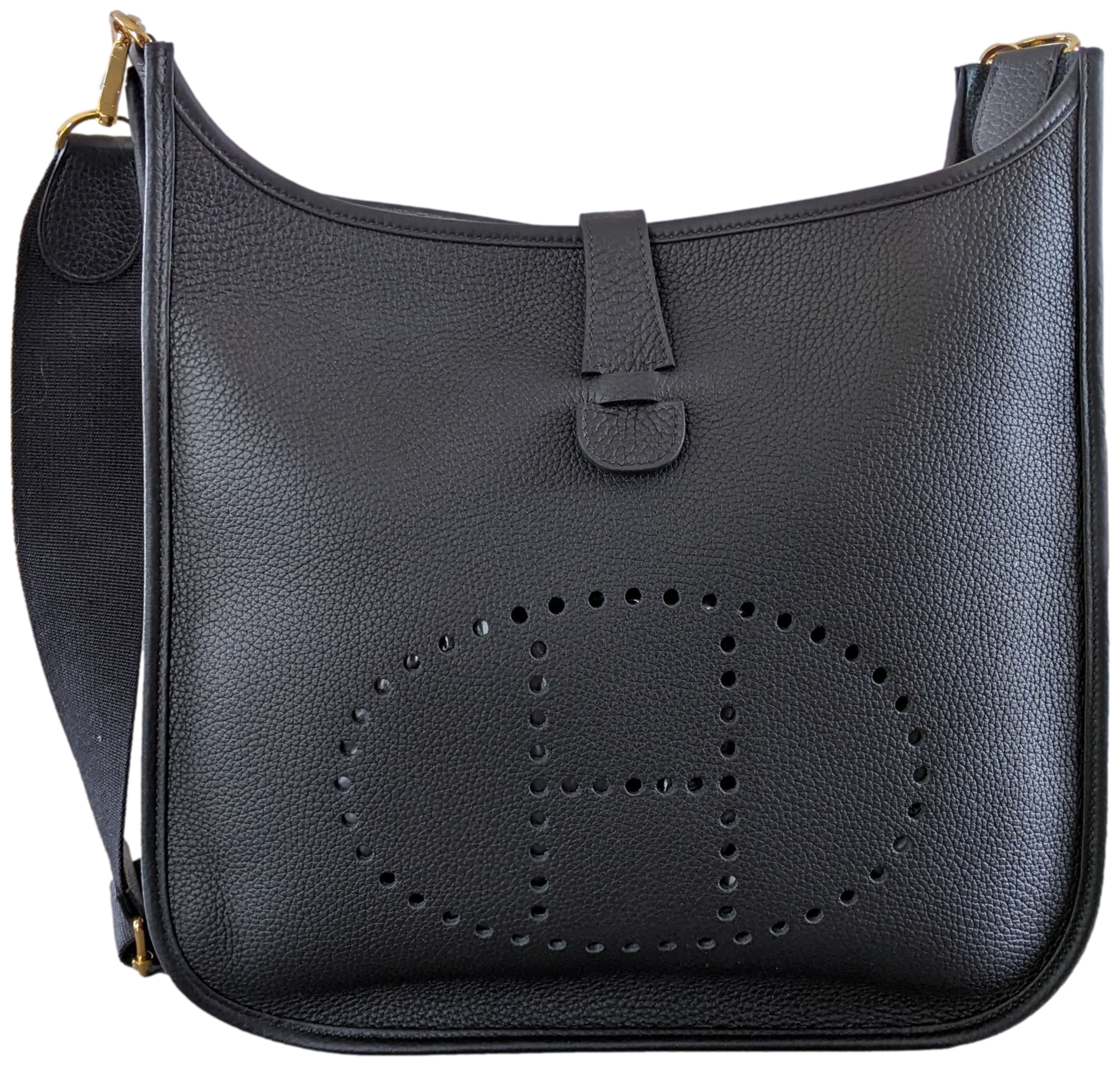 HERMES black Clemence leather EVELYNE 33 GM Crossbody Bag at