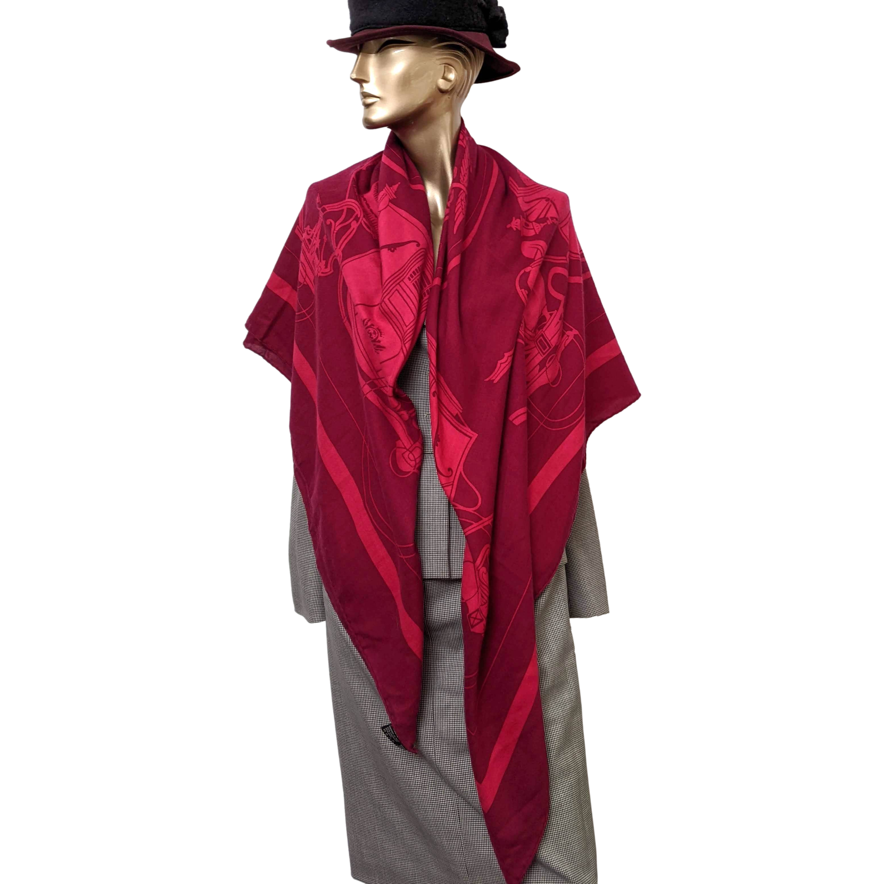 Hermes 2008 Cassis/Framboise " Ex Libris " Cashmere Shawl 140 x 140 cm